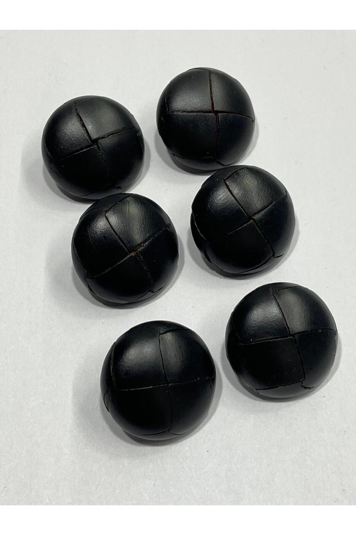 karantuhafiye Deri Düğme / El Yapımı Deri Düğme / Deri Mont Düğmesi / 6 lı set / Siyah