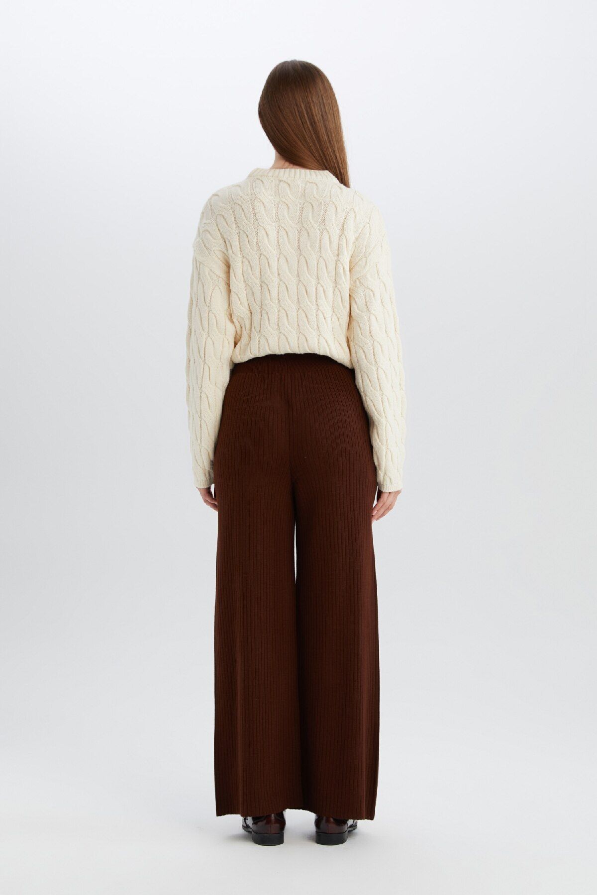 DeFacto-Relaxed Fit Knitwear Trousers - Wide Loose Leg, Stretchy Waisted E2940Ax24Wn 5