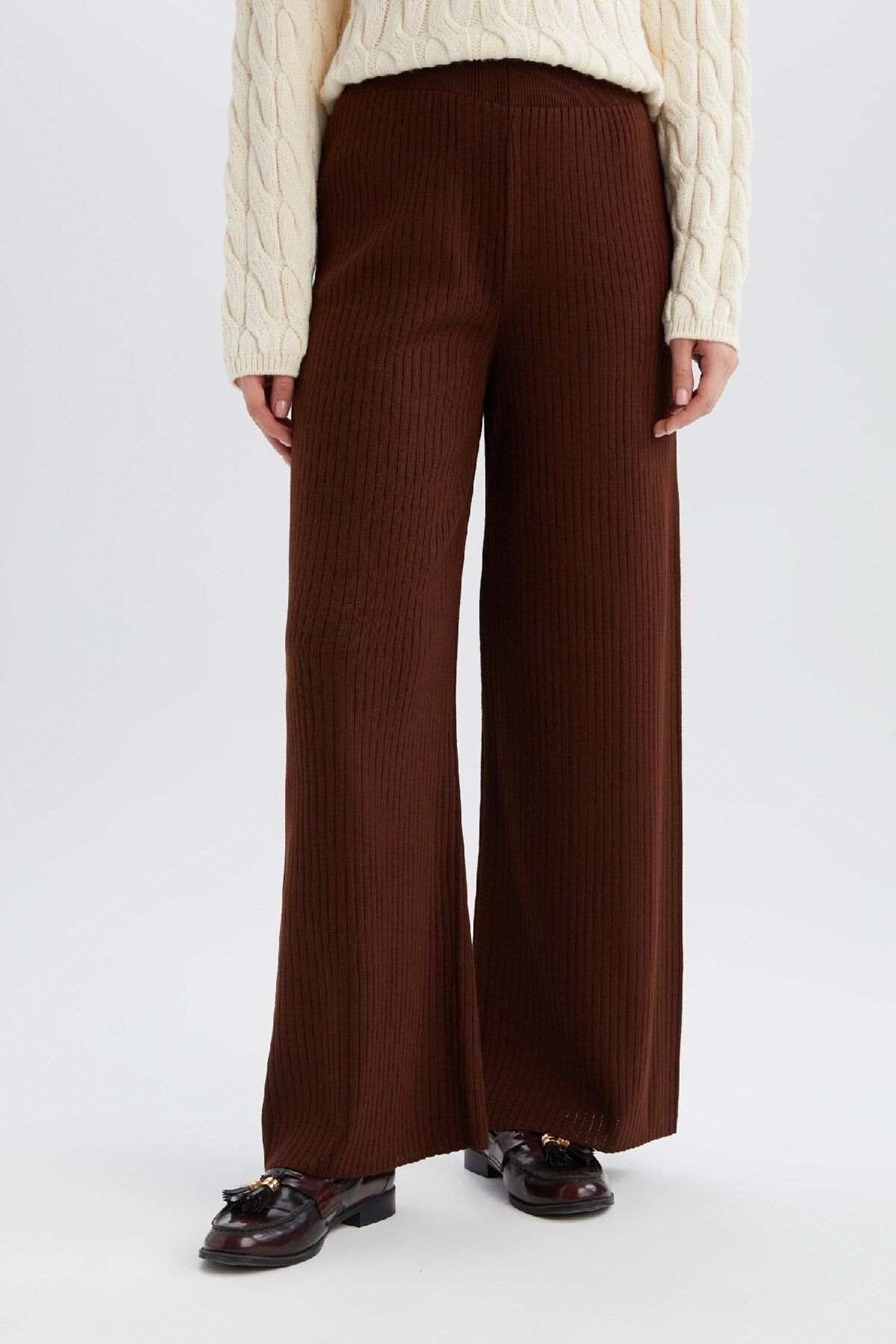 DeFacto-Relaxed Fit Knitwear Trousers - Wide Loose Leg, Stretchy Waisted E2940Ax24Wn 3