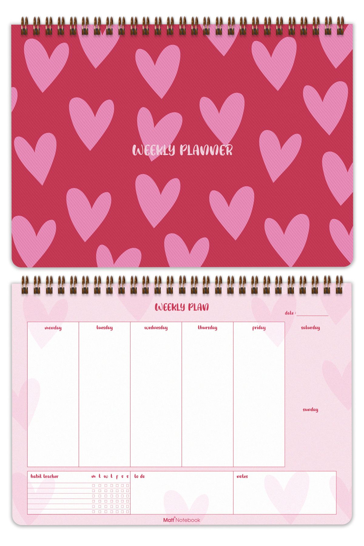 Matt Notebook-Set of 3 Spiral Desktop Planners - Hearts 6