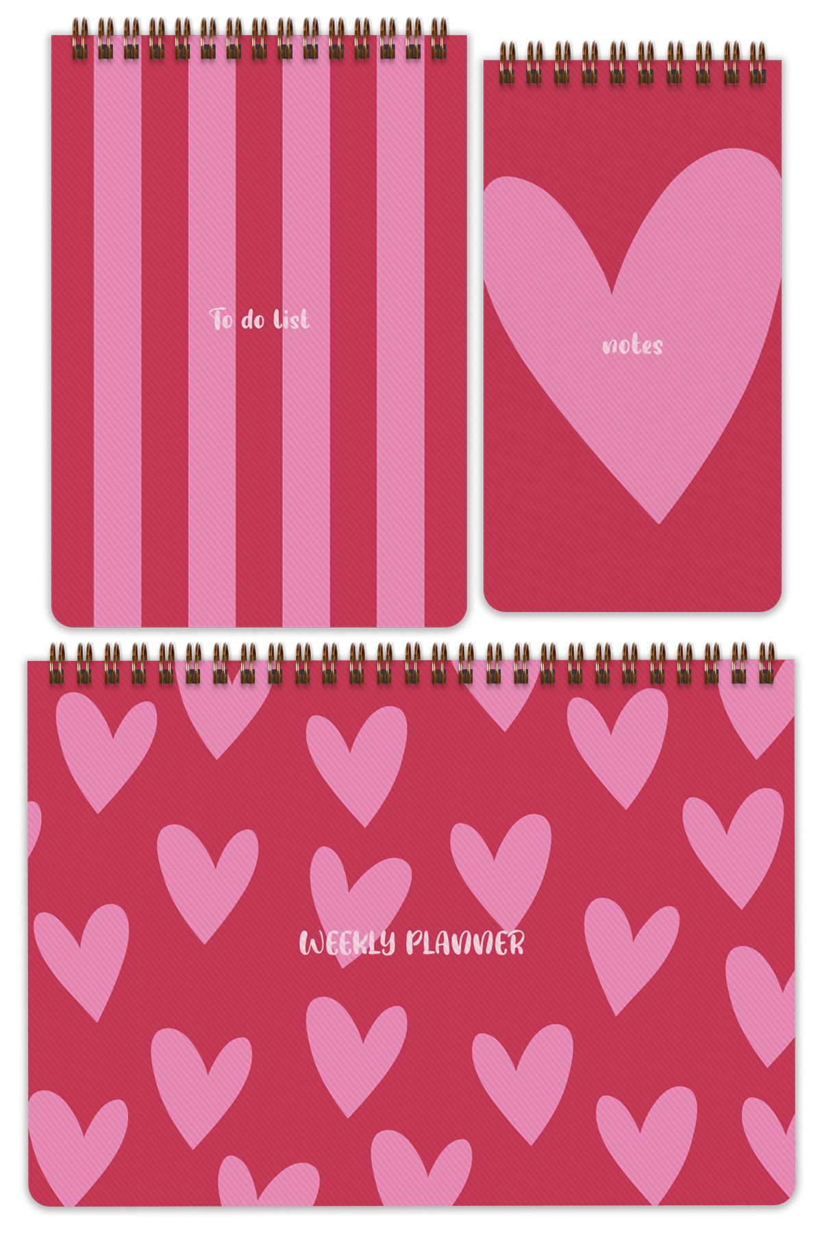 Matt Notebook-Set of 3 Spiral Desktop Planners - Hearts 5