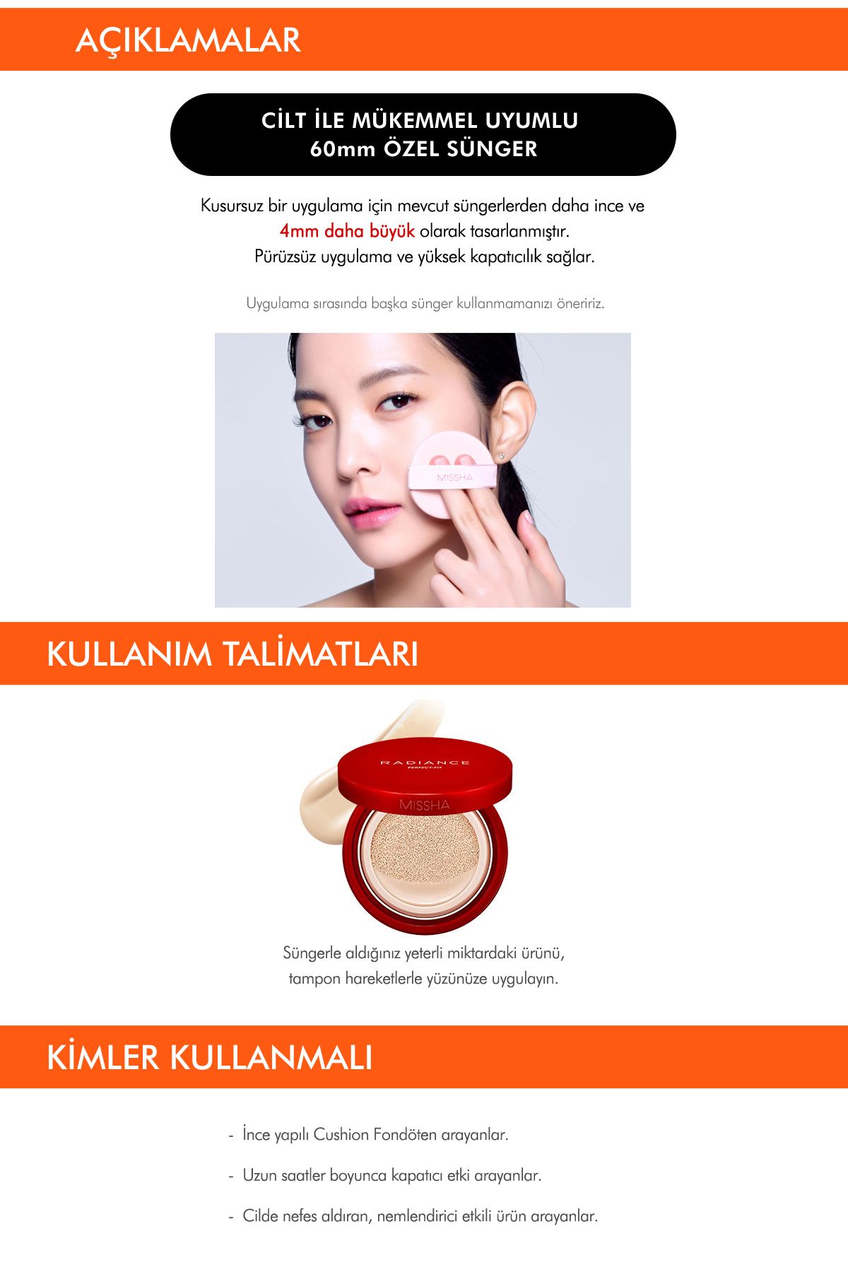 Missha 48 Saat Kalıcı Mat Bitişli SPF50 Cushion Fondöten Radiance Perfect Fit Cushion Foundation No19 Ivory-6