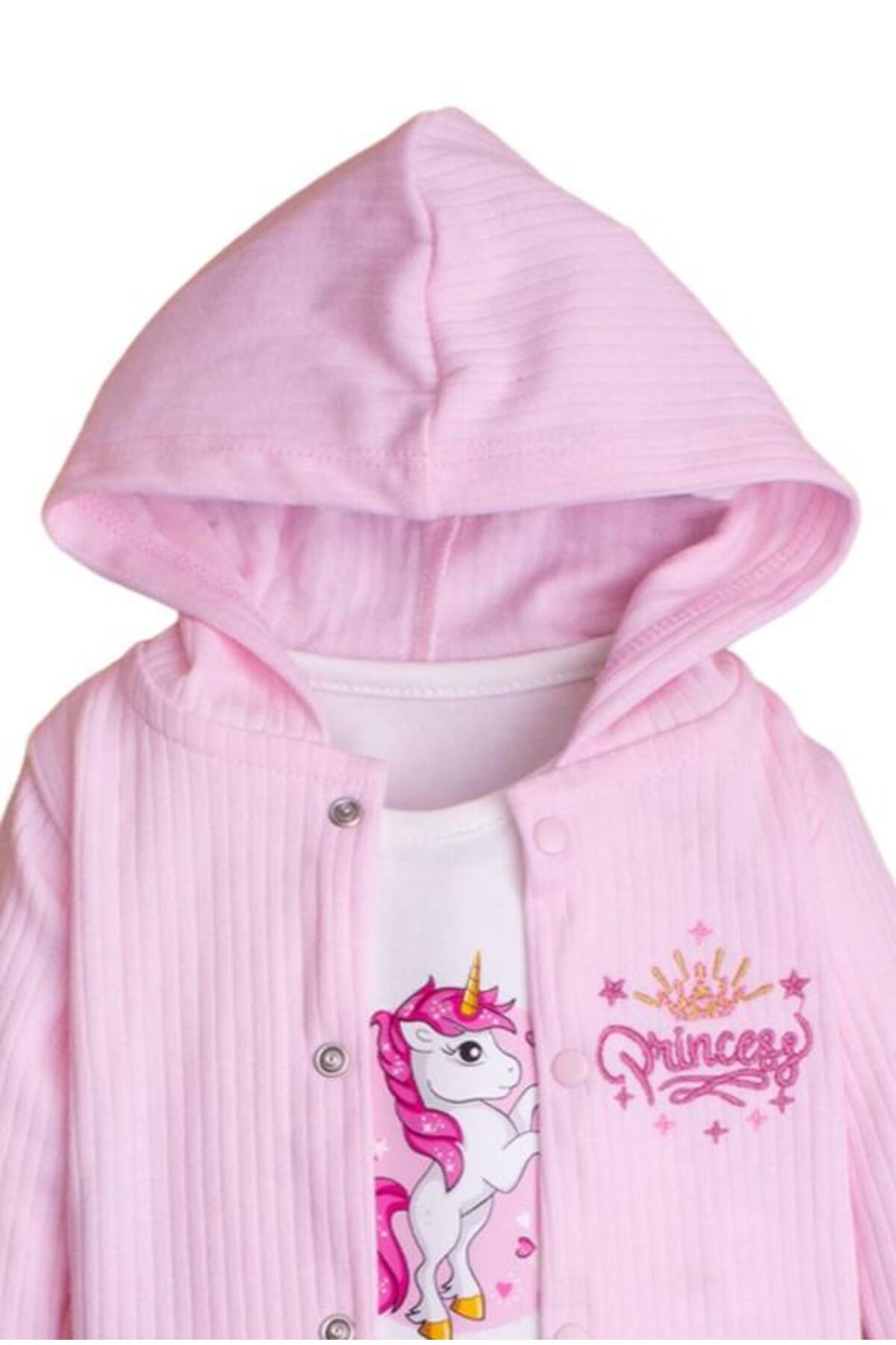 Chicsy Baby Kız Bebek Kapüşonlu Unicornlu  Pamuklu Zıbınlı Fitilli 3'lü Bebek Takımı fotoğrafı 2 (önizleme)