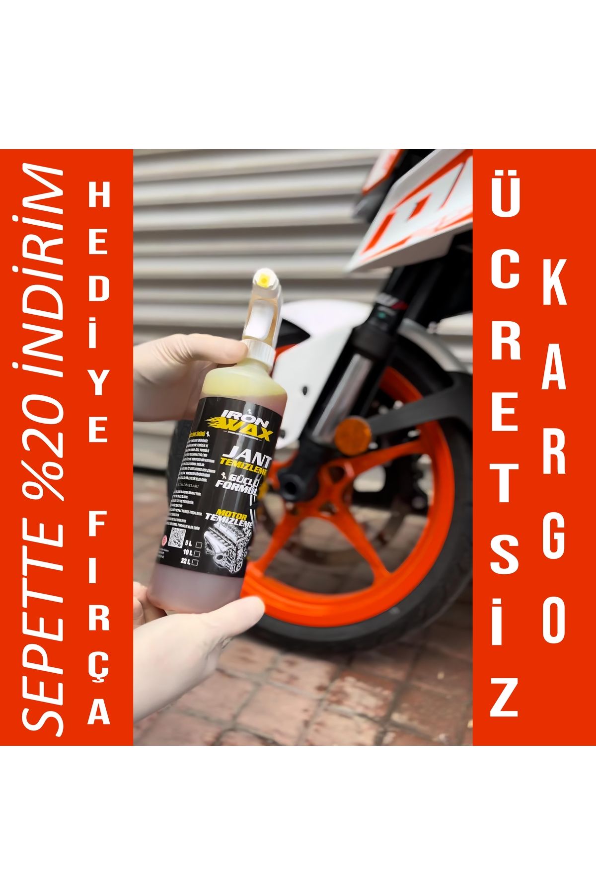 İron Wax Iron Wax Motorsiklet Jant Temizleme + Parlatma  Spreyi 1.000ML + Detailing Fırça