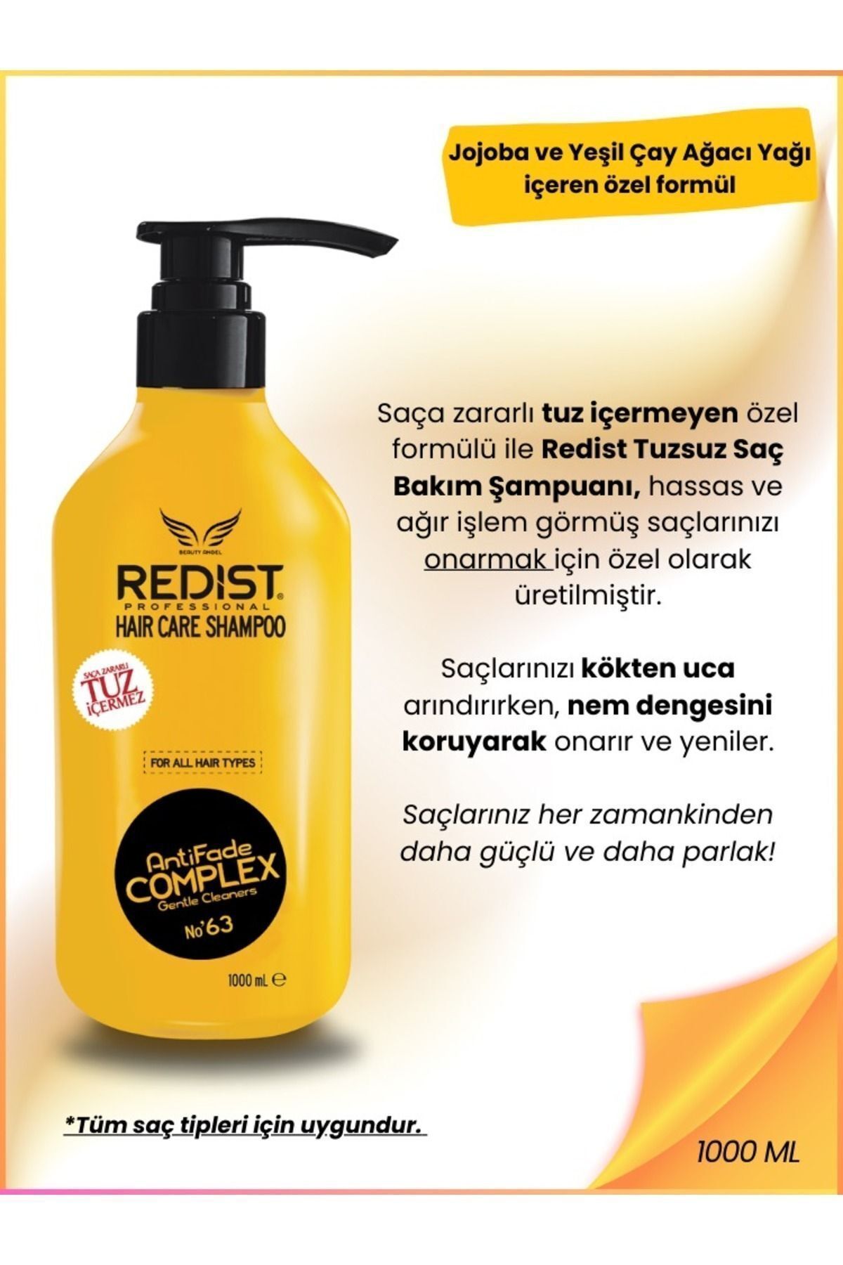 Redist Hassas Ve Yıpranmış Saçlara Karşı Etkili Tuzsuz & Sülfatsız Şampuan - Vegan Formül 1000 ml-3