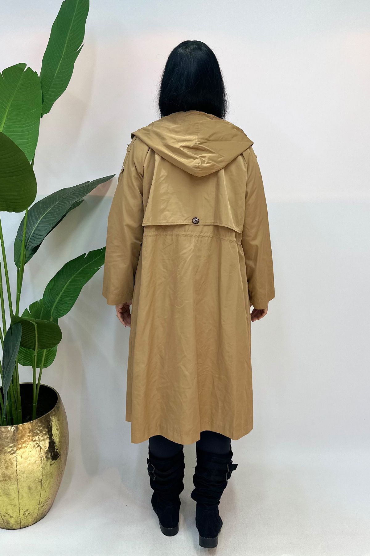 GÖKSEL-Plus Size Trench with Hood - Tan 3