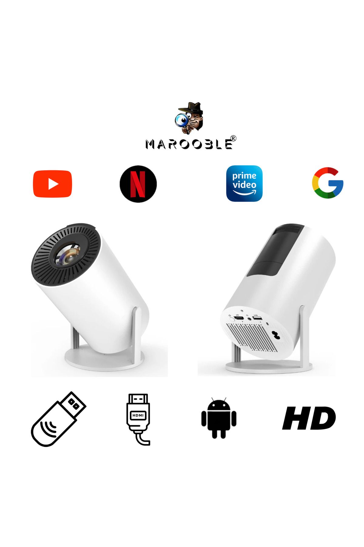 Marooble Mini Taşınabilir Projeksiyon 4K Destekli, Wifi 6 BT 5.0,Full HD DLP HDMi ve USB Destekli Projektör