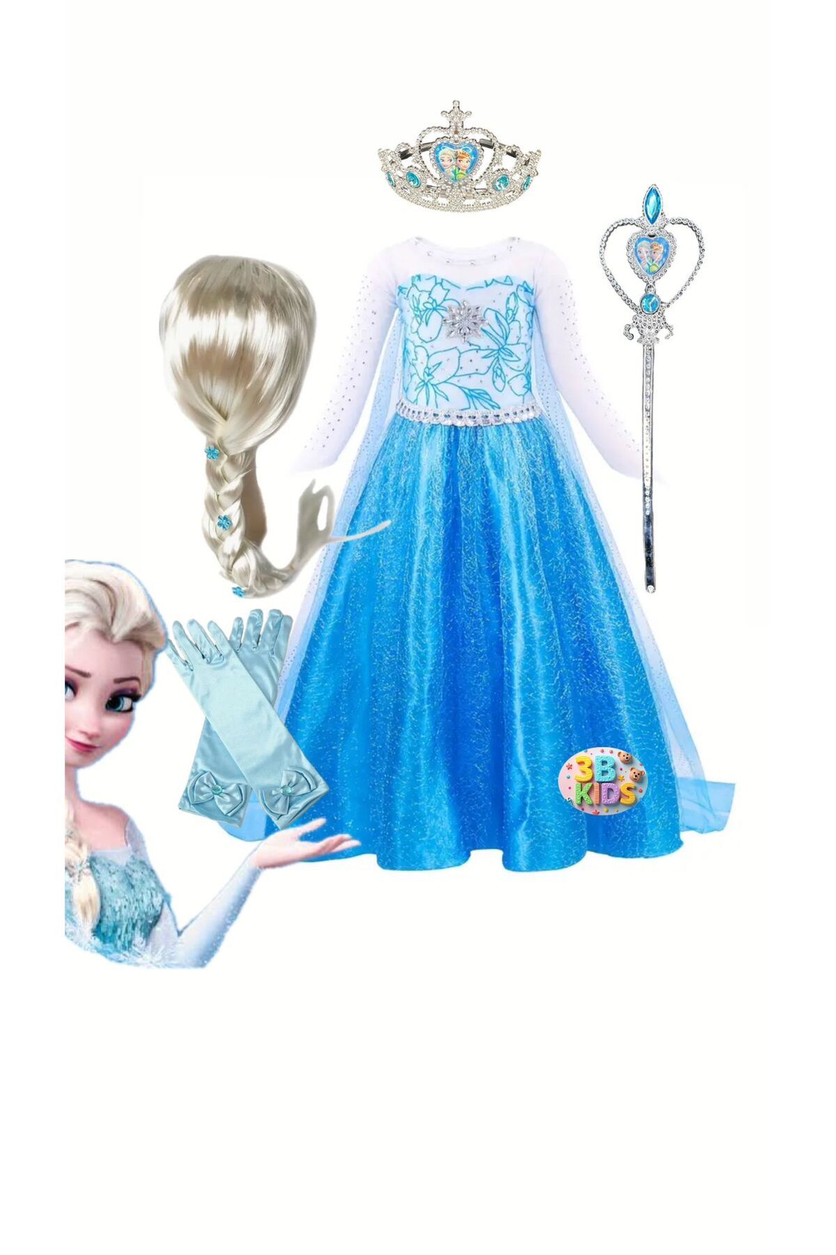 BATALLI-Elsa Frozen Costume Set (Set with Wig) 1