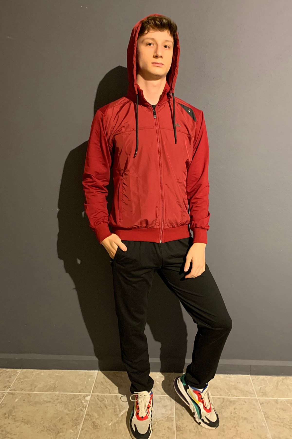 رمسا اسپور ست لباس ورزشی مردانه کلاه دار نخی شانه شده لیکرا قرمز