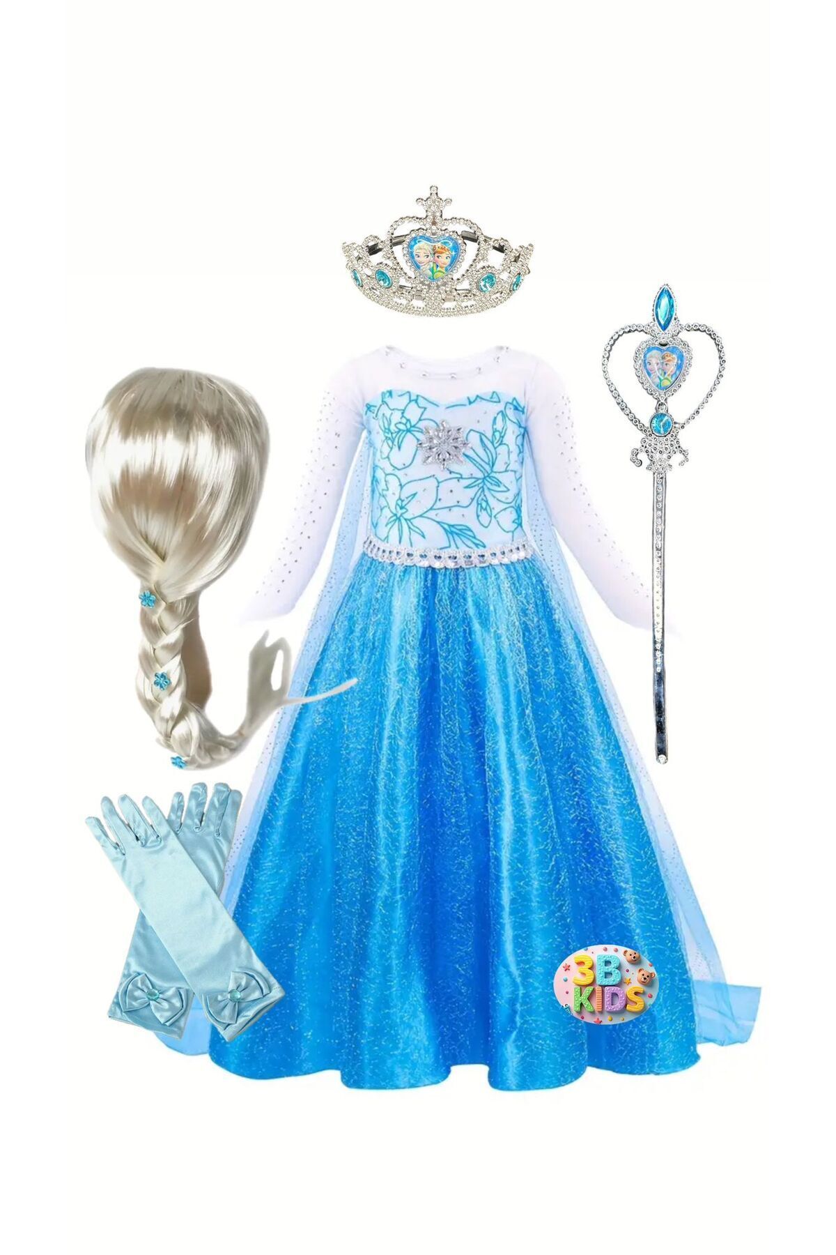 BATALLI-Elsa Frozen Costume Set (Set with Wig) 2