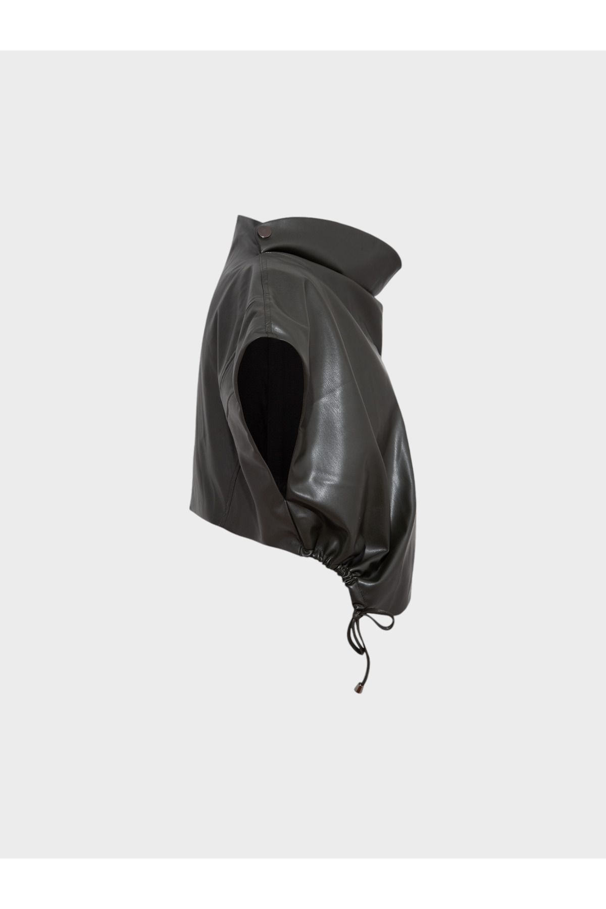 RİVUS-Sleeveless Leather Vest with High Collar - Khaki 2