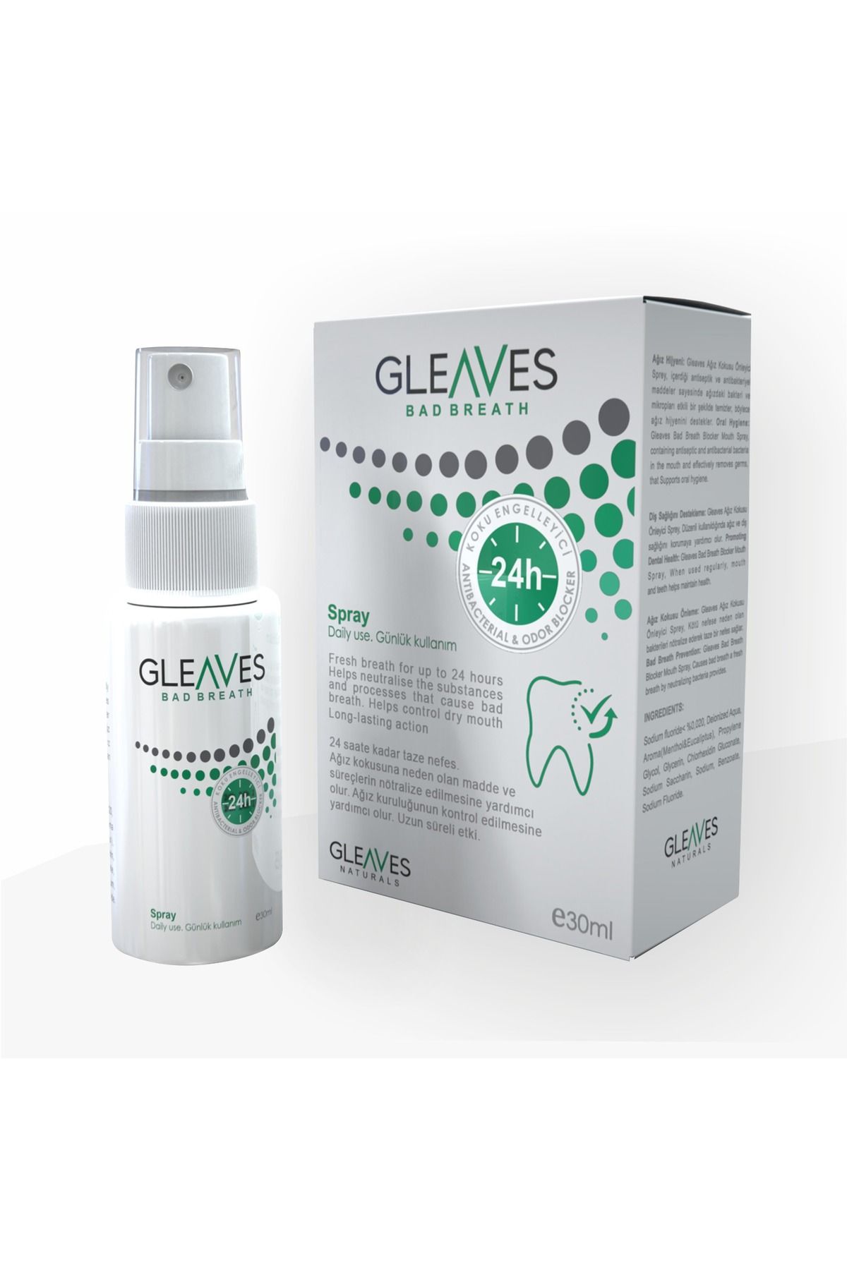 Gleaves Naturals Ağız Kokusunu Önleyici Nane Özlü Ağız Bakım Spreyi Alkolsüz-Vegan 30ml