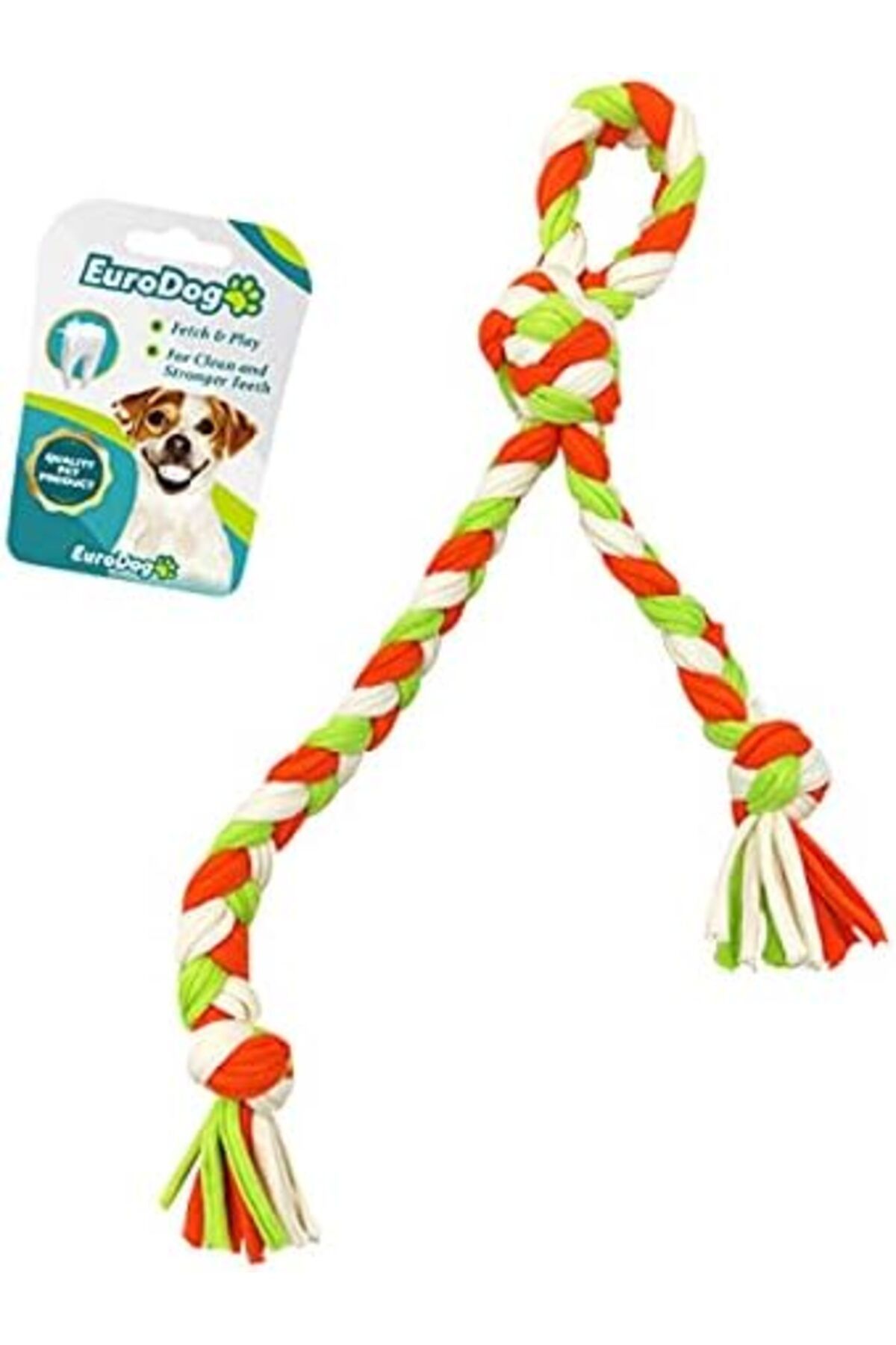 Orqinel EuroDog Düğümlü Diş İpi Beyaz Yeşil Turuncu 42 Cm