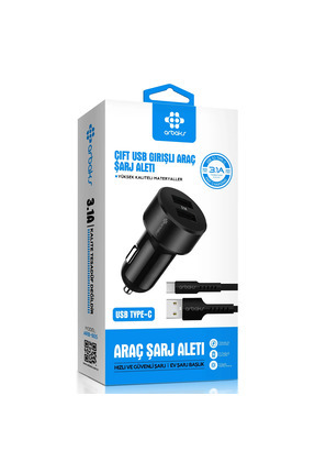 Arbaks 3.1A Çift Usb Girişli - Type-C Kablolu Araç Şarj Aleti ARB-605