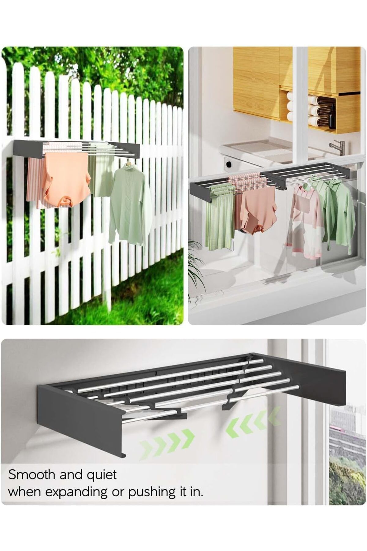 Arabest-Wall Mounted Clothes Drying Rack, Foldable Wall Mount Laundry Drying Rack Folding Indoor 5 Rods 80cm 5