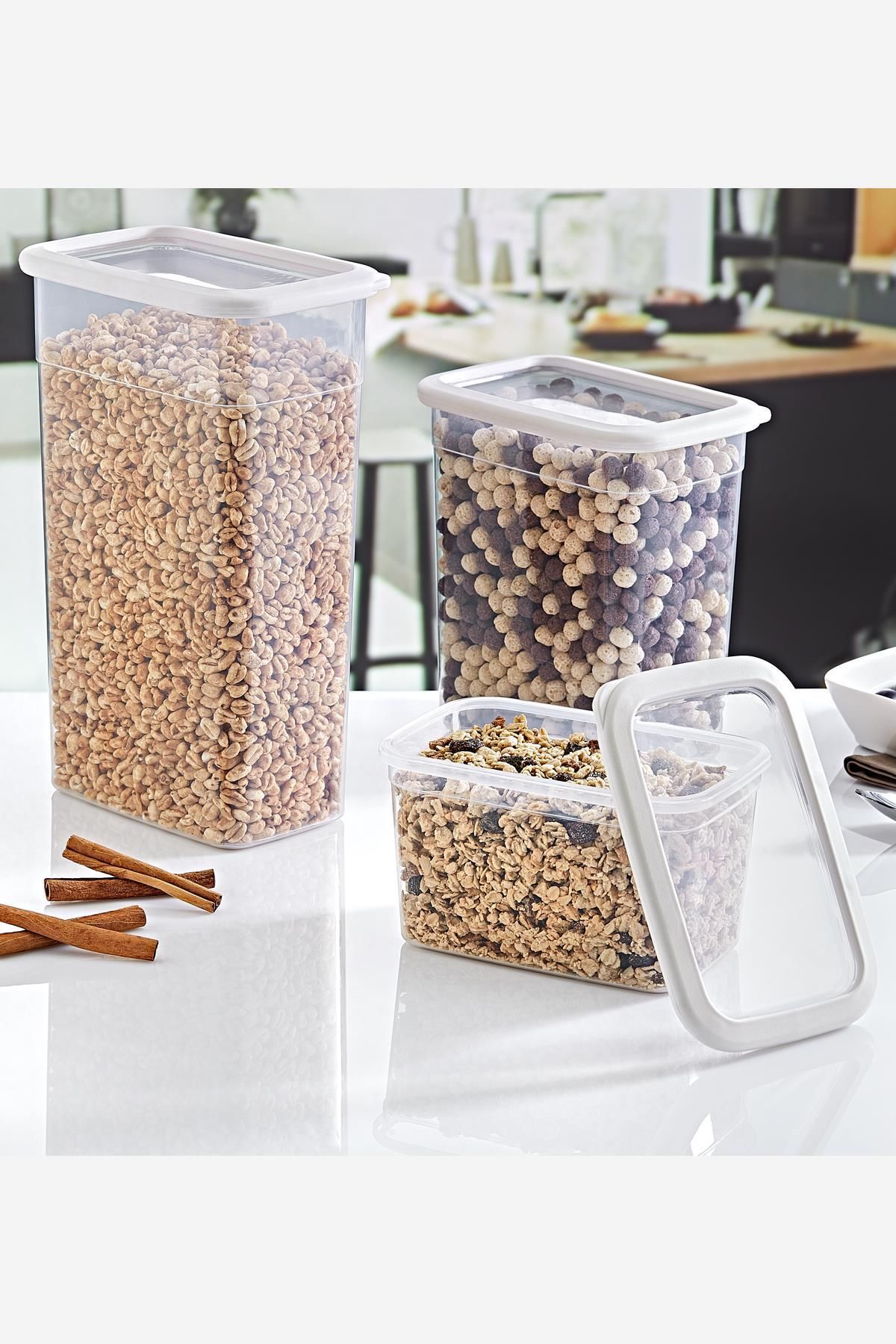 Smartware-White Set of 4 Scale Rectangular Storage Containers - 1210 Ml, 2350 Ml, 3500 ml 3