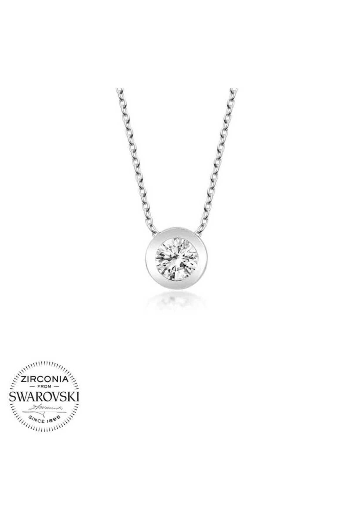 Findit Swa rovski Taşlı Gümüş Çember Tektaş Kolye GMS-T5885