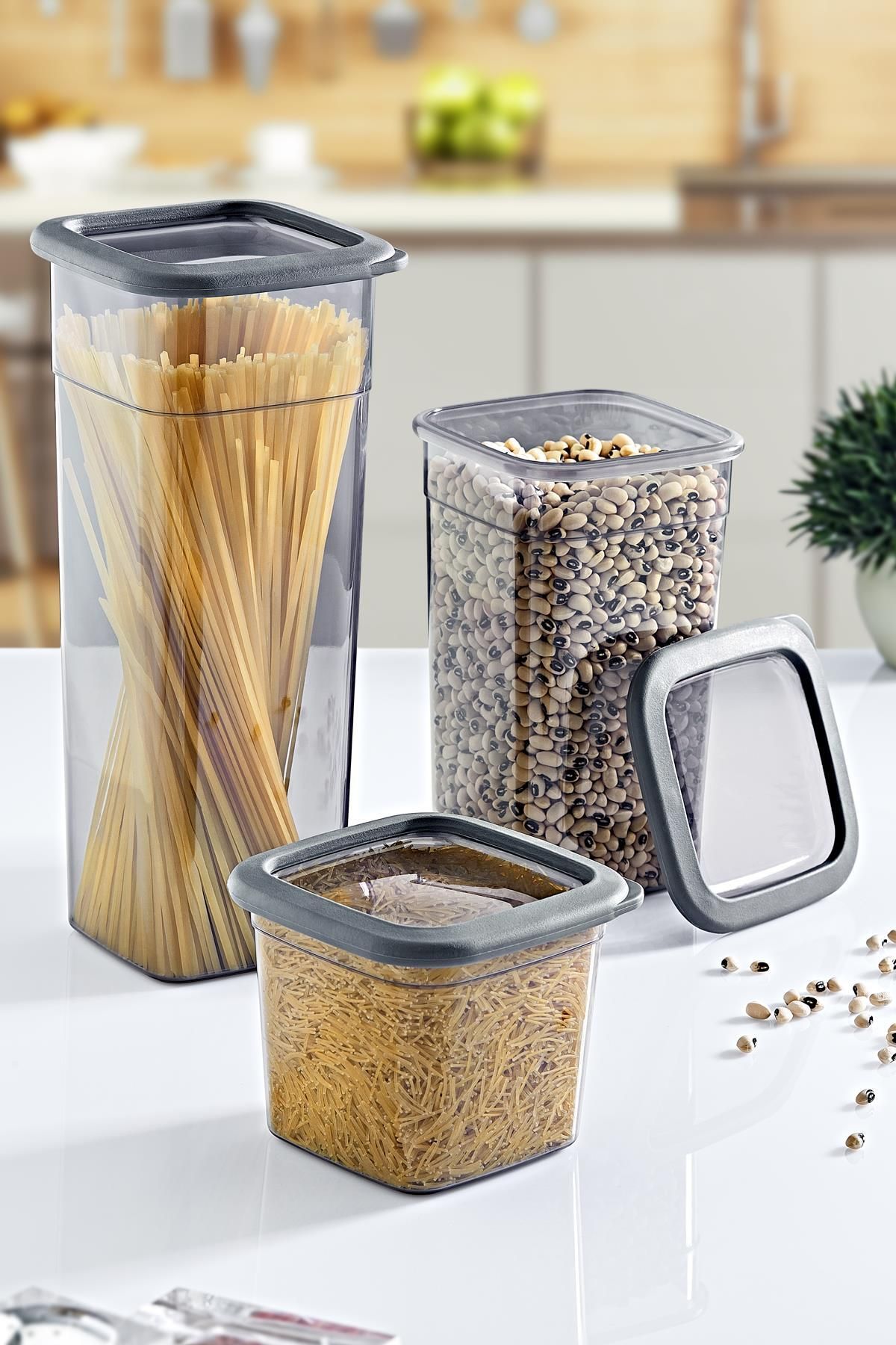 Smartware-Anthracite Set of 4 Skali Square Storage Containers - 740ml, 1440ml, 2350ml 3