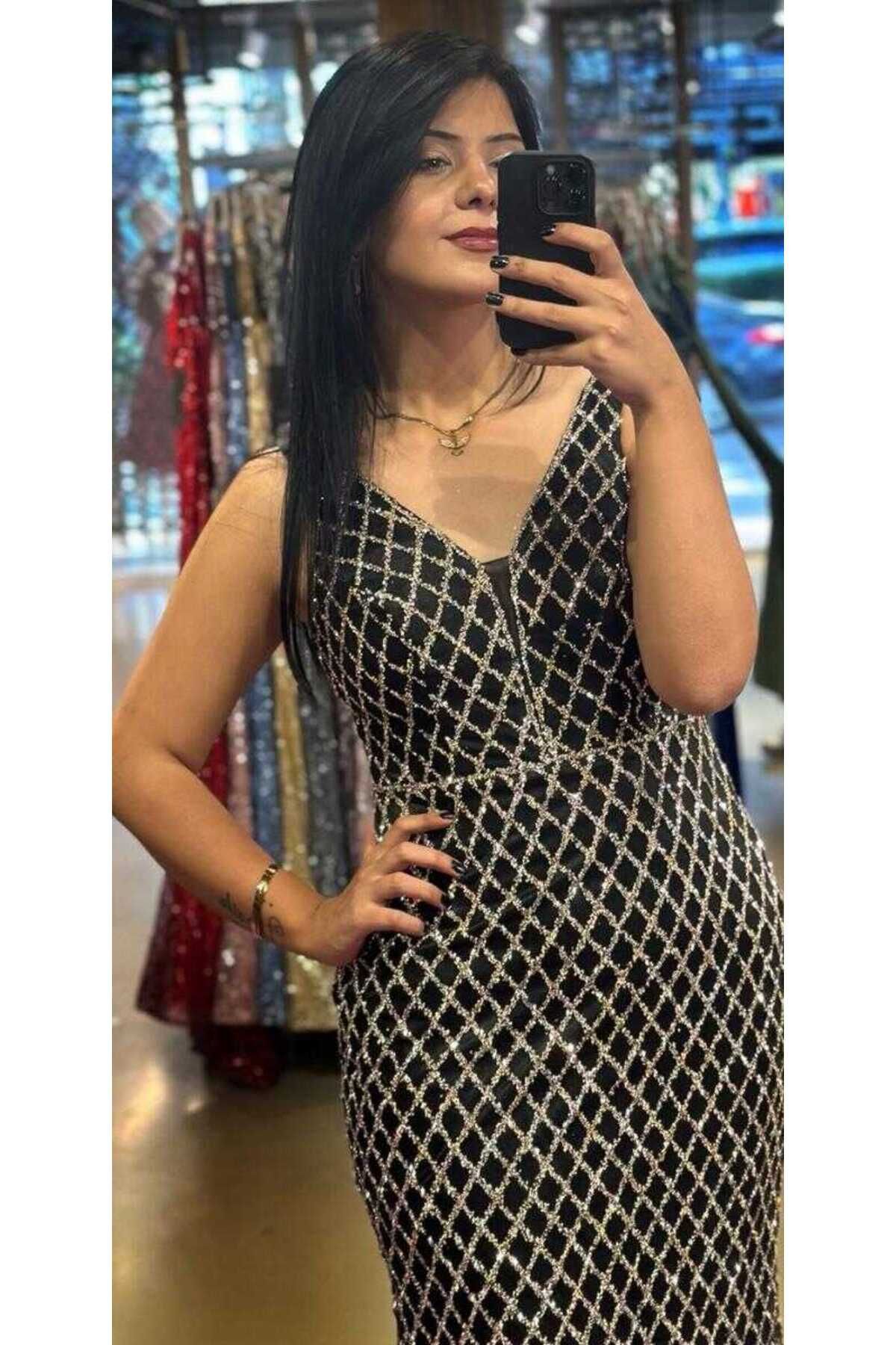 Abiyeniall-Rochie de seară lungă, argintie, cu bretele groase, cu tăietură dreaptă, 7587 2