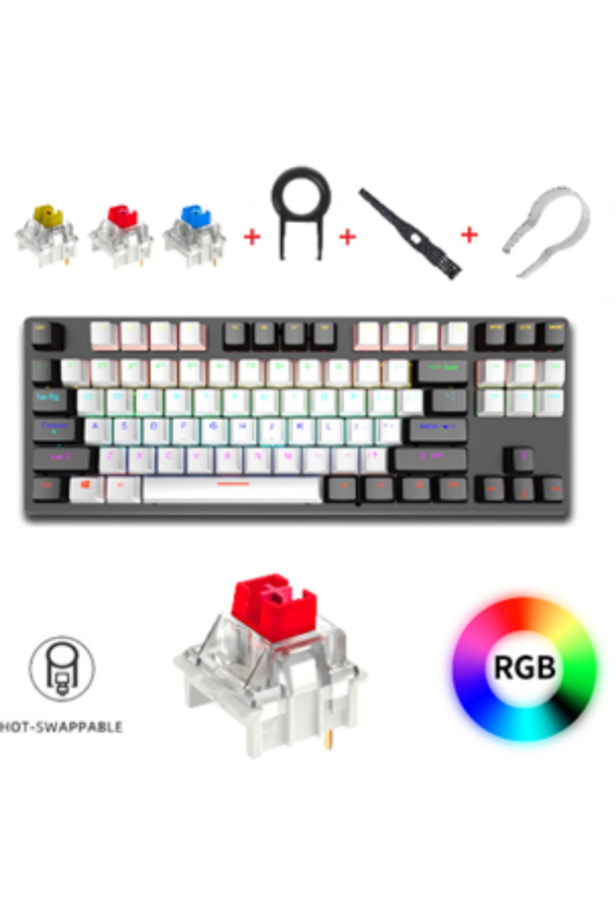 Smith Beyaz K550 Kablolu 87 Tuşlu Rgb Red Switch Mekanik Gaming Klavyesi Oyun Oyuncu Klavye