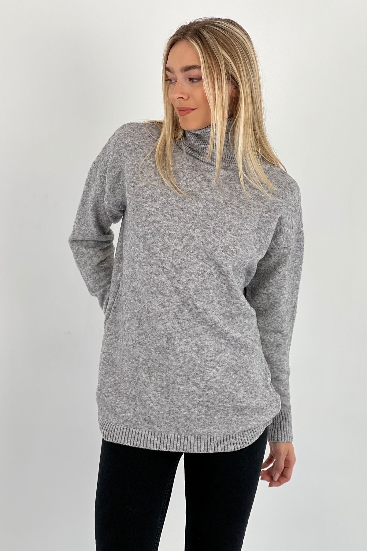 Miss Poem-Women's High-Top Winter Turtleneck Basic Gray Knitwear Sweater 7