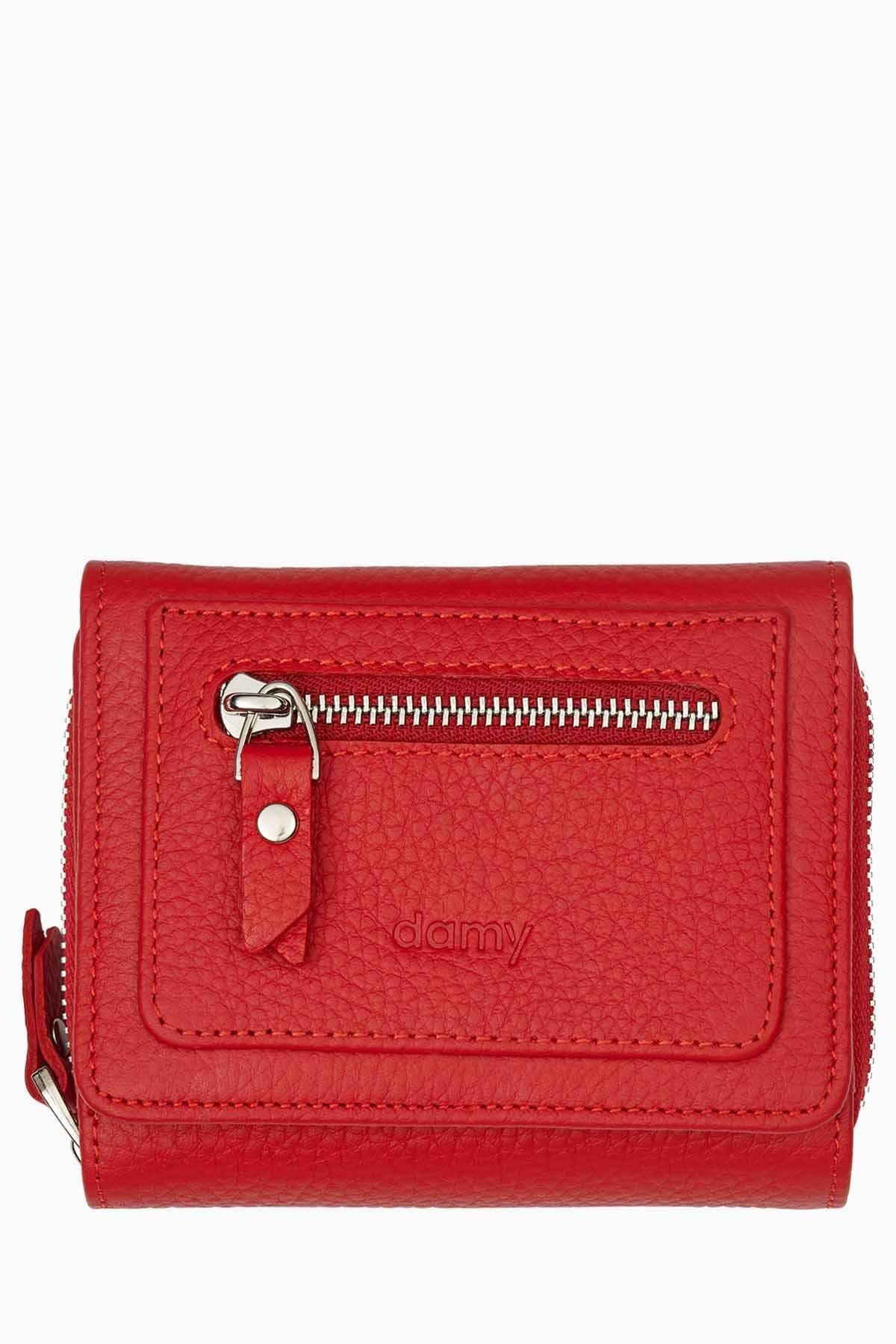 Genuine Leather Women's Wallet Portfolio – Credit Card Holder, Paper Money Split 932 - Red