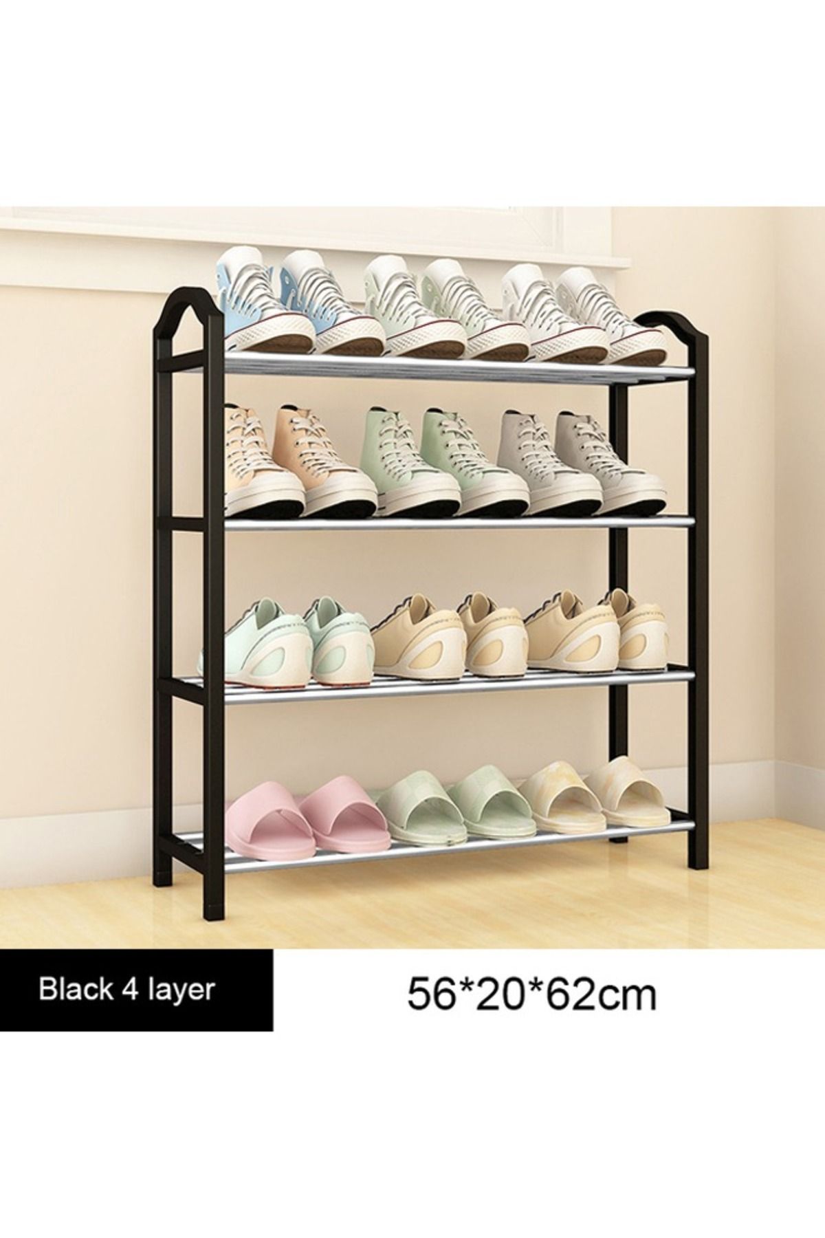 Taimi- 4 Layer Metal Shoe Rack Easy Assembled Organiser Black 62X56X20 Cm 2