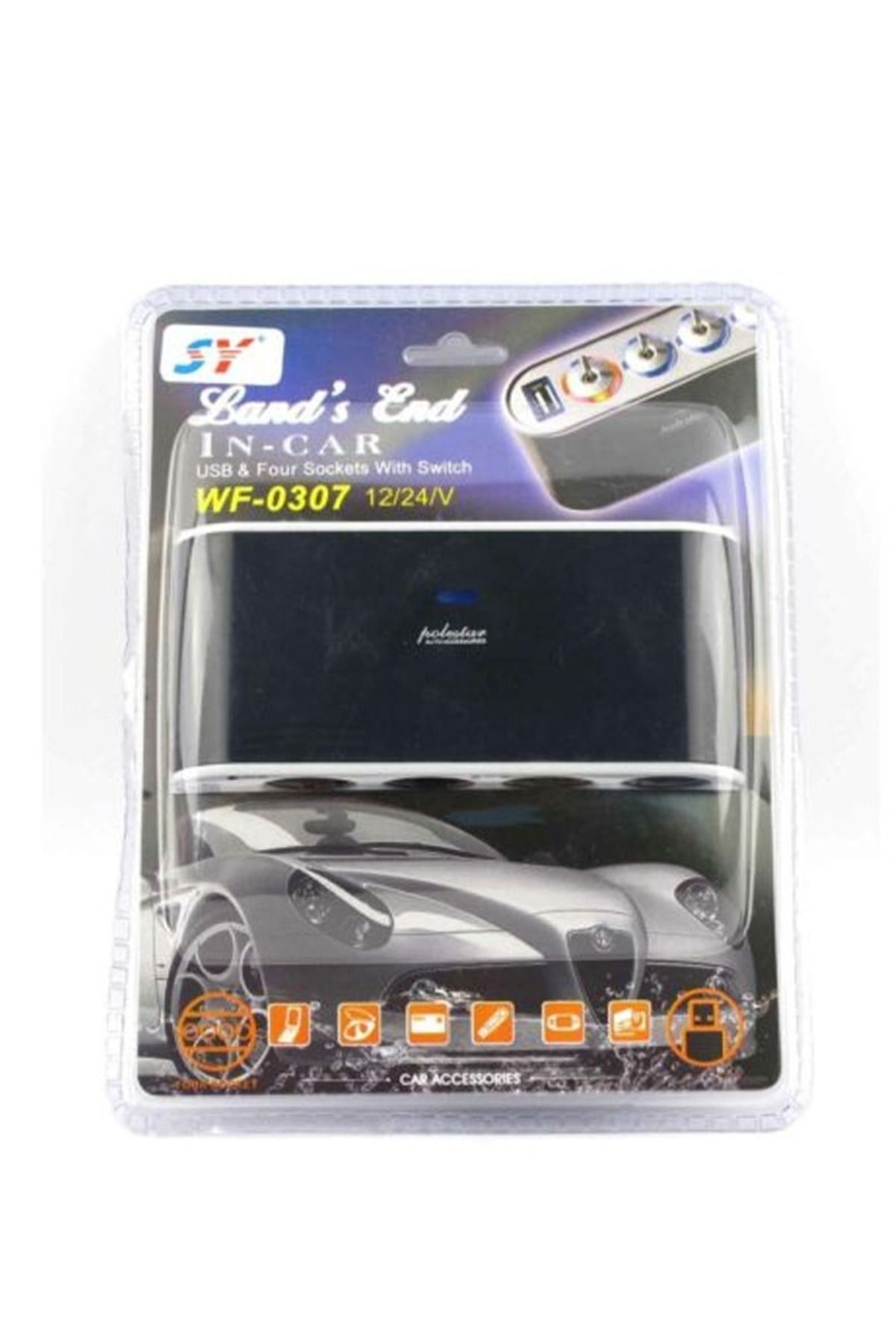 Taimi-4 Way Car Cigarette Lighter Socket Splitter + USB + LED Light Control, Black H1A9 5