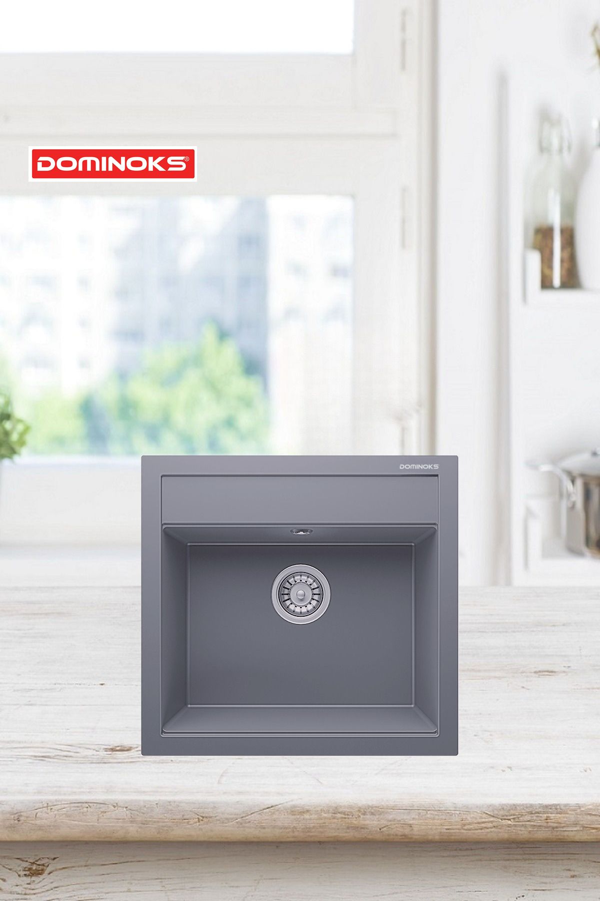 Dominoks NİJER49 GRİ 53X56 TEZGAH ÜSTÜ TEK GÖZ GRANİT EVYE