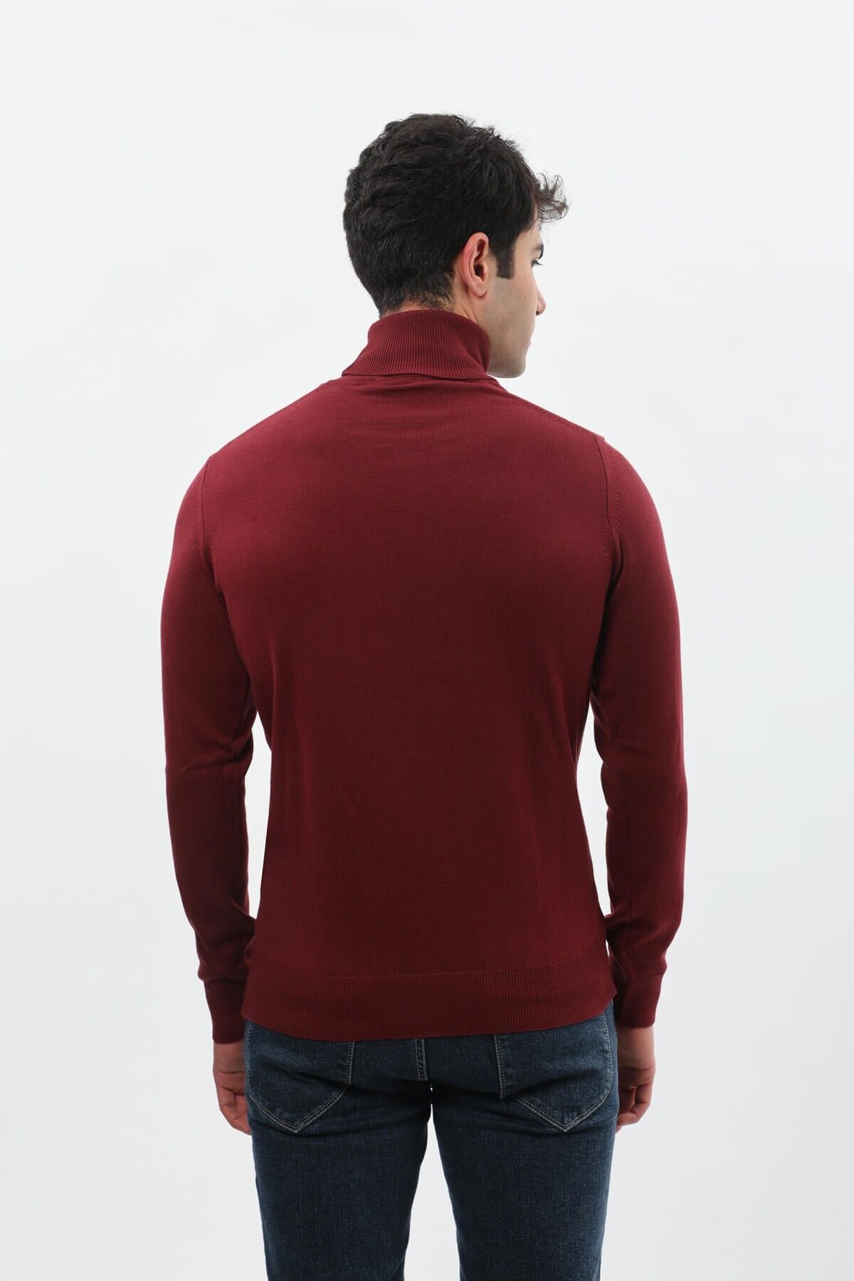 Keep Out-Men's Full Fisherman Basic Knitwear Sweater Claret Red 3