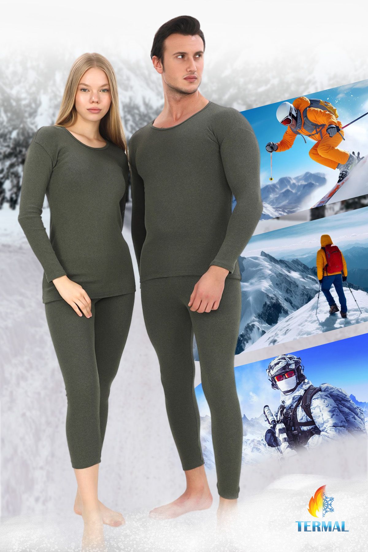 SAUNA SUIT-Set de lenjerie de corp termică de iarnă unisex, de sus și de jos, din bumbac, de culoare kaki 1