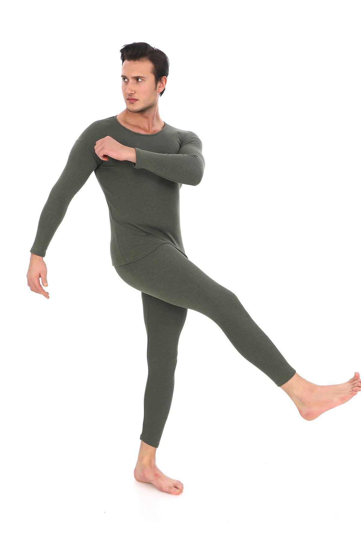 SAUNA SUIT-Set de lenjerie de corp termică de iarnă unisex, de sus și de jos, din bumbac, de culoare kaki 7