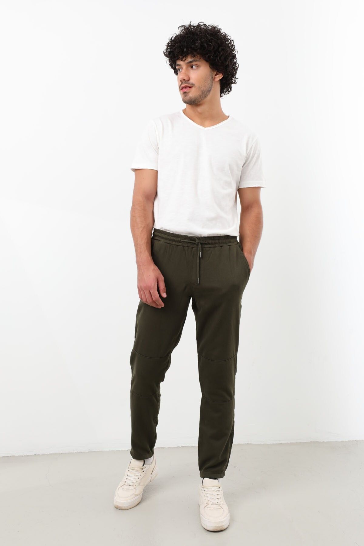 Bluewhite-Khaki Men's Trousers - Elastic Waist and Lycra 1