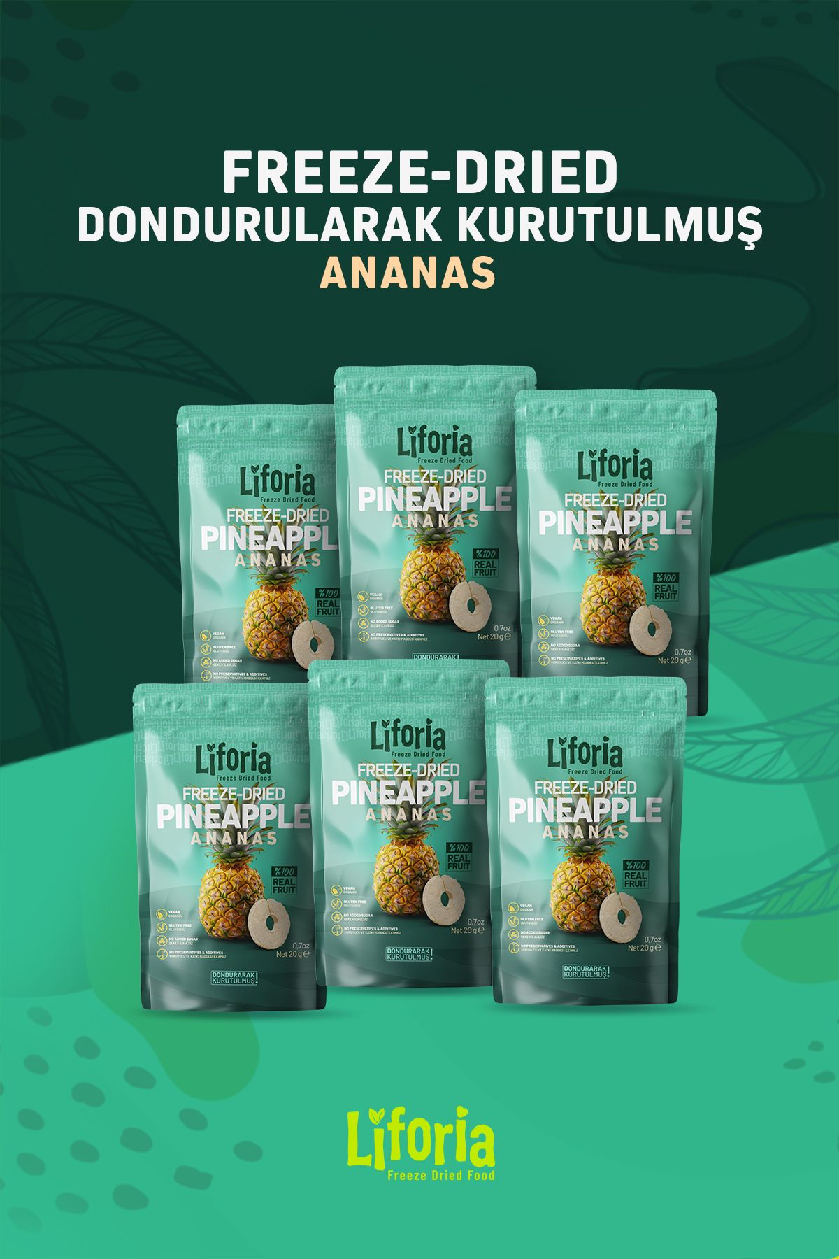 Liforia 6lı Fırsat Paketi - Freeze Dried Ananas Ince Dilim 20 gr