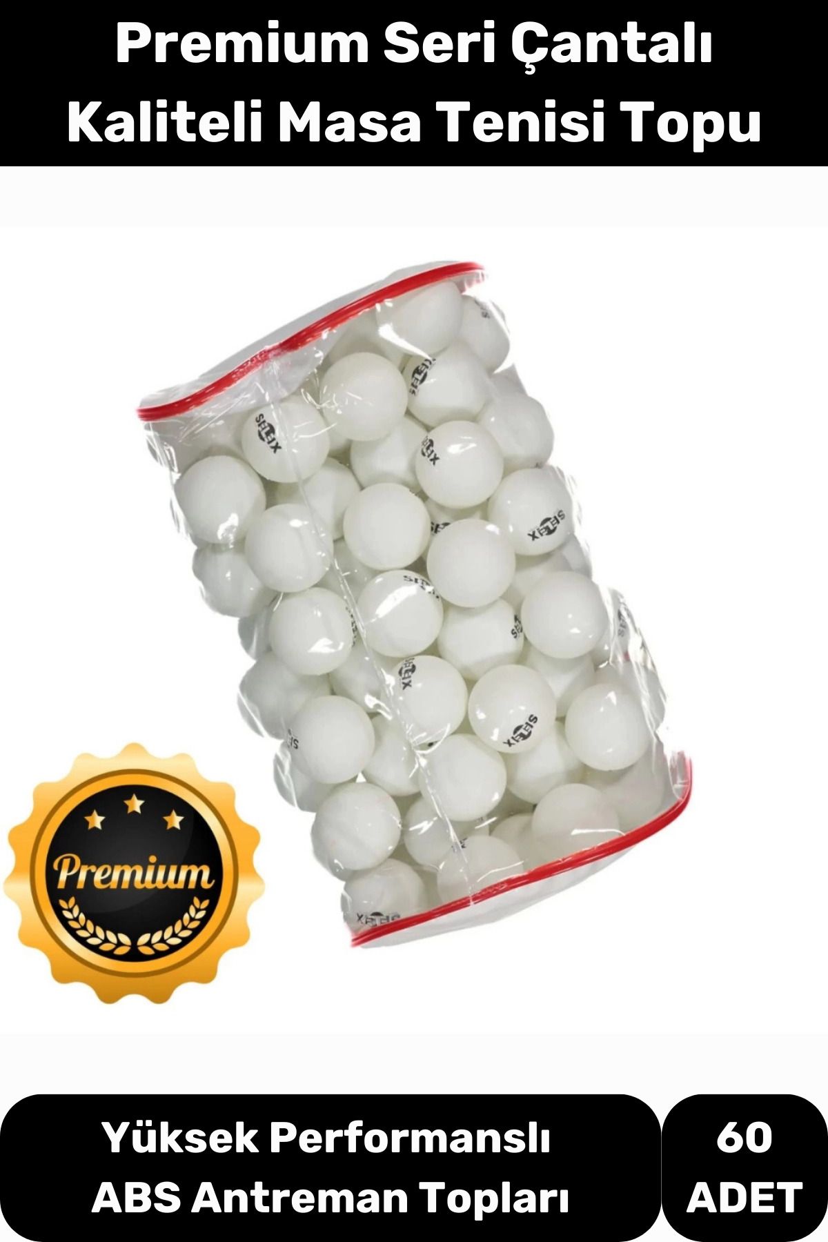 Lidyacottone Masa Tenisi Pinpon Topu Çantalı Kaliteli Etkinlik 60 Adet Beyaz Canlı Ping Pong Sekme
