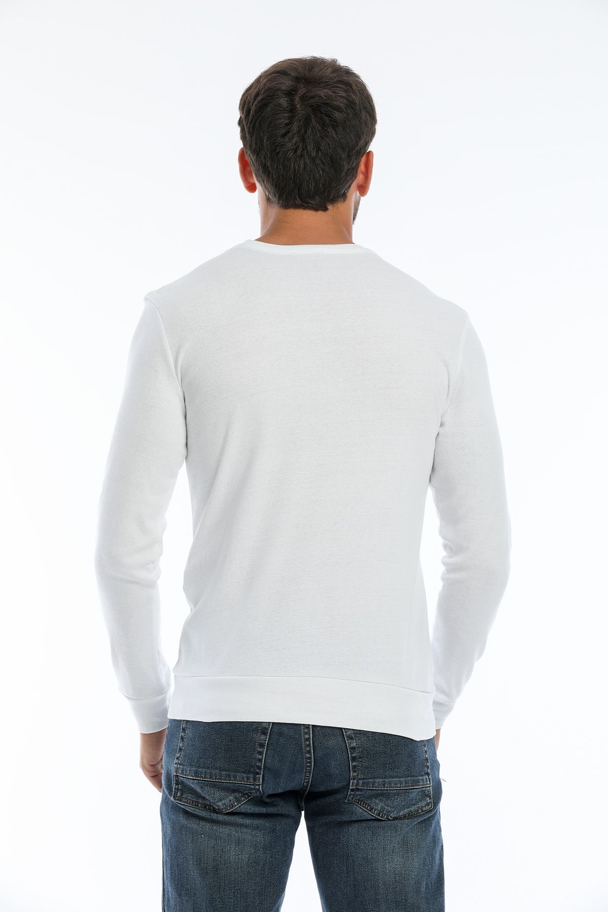 Superlife-Men's Crew Neck Slim Fit Air Printed Thin Sweatshirt Spr22sw101 5