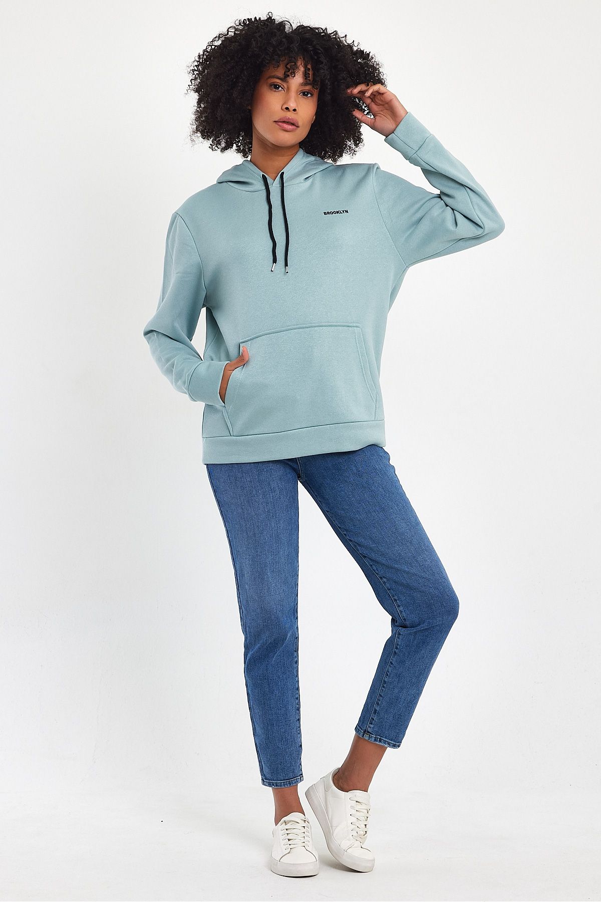 Superlife Süperlife Kadın Kapşonlu Regular Fit Baskılı Ince Sweatshirt Spr21k61