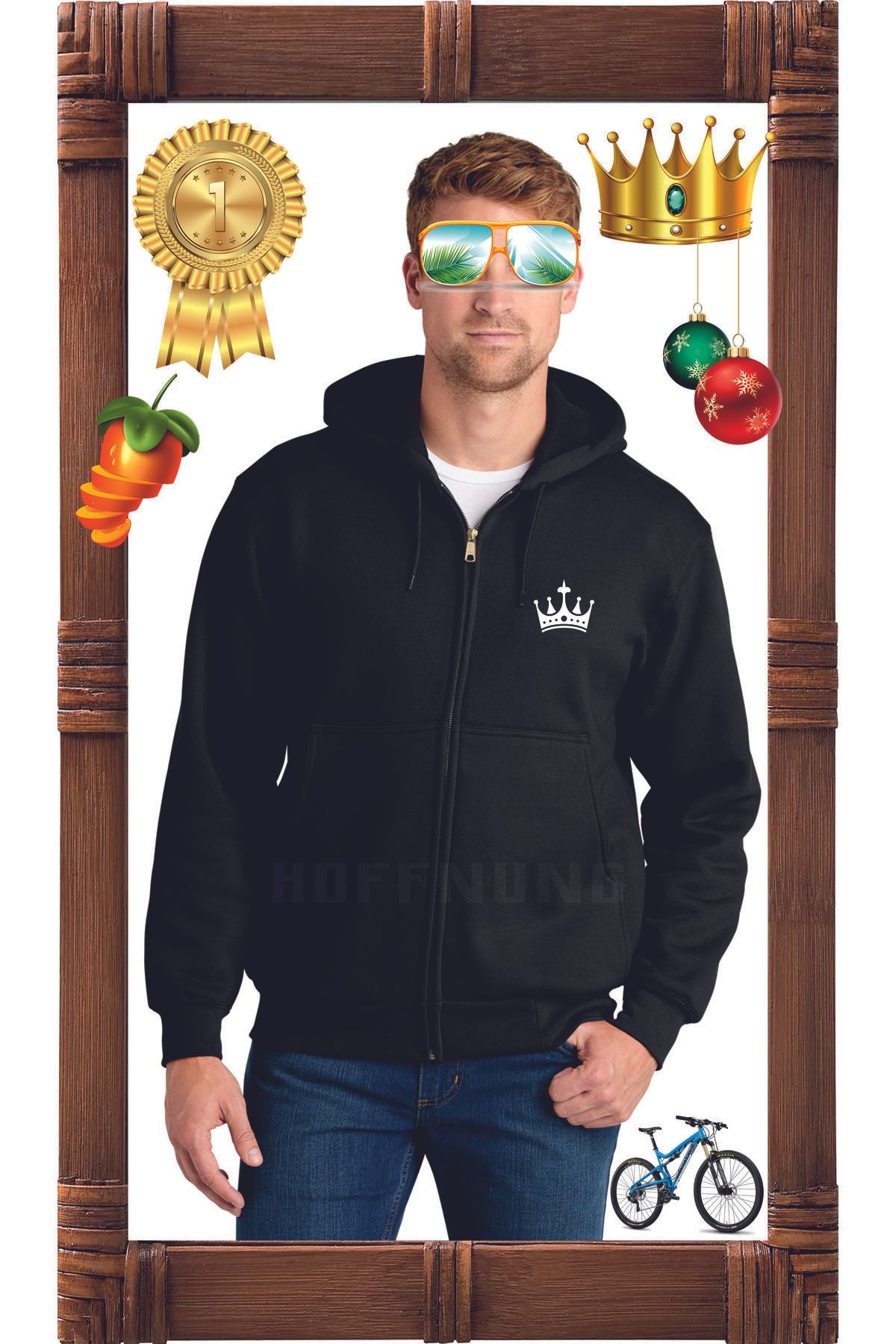 HOFFNUNG Zıp 3 Iplık CROWN NEW DESIGN   Kapüşonlu Fermuarlı Unisex Sweatshirt