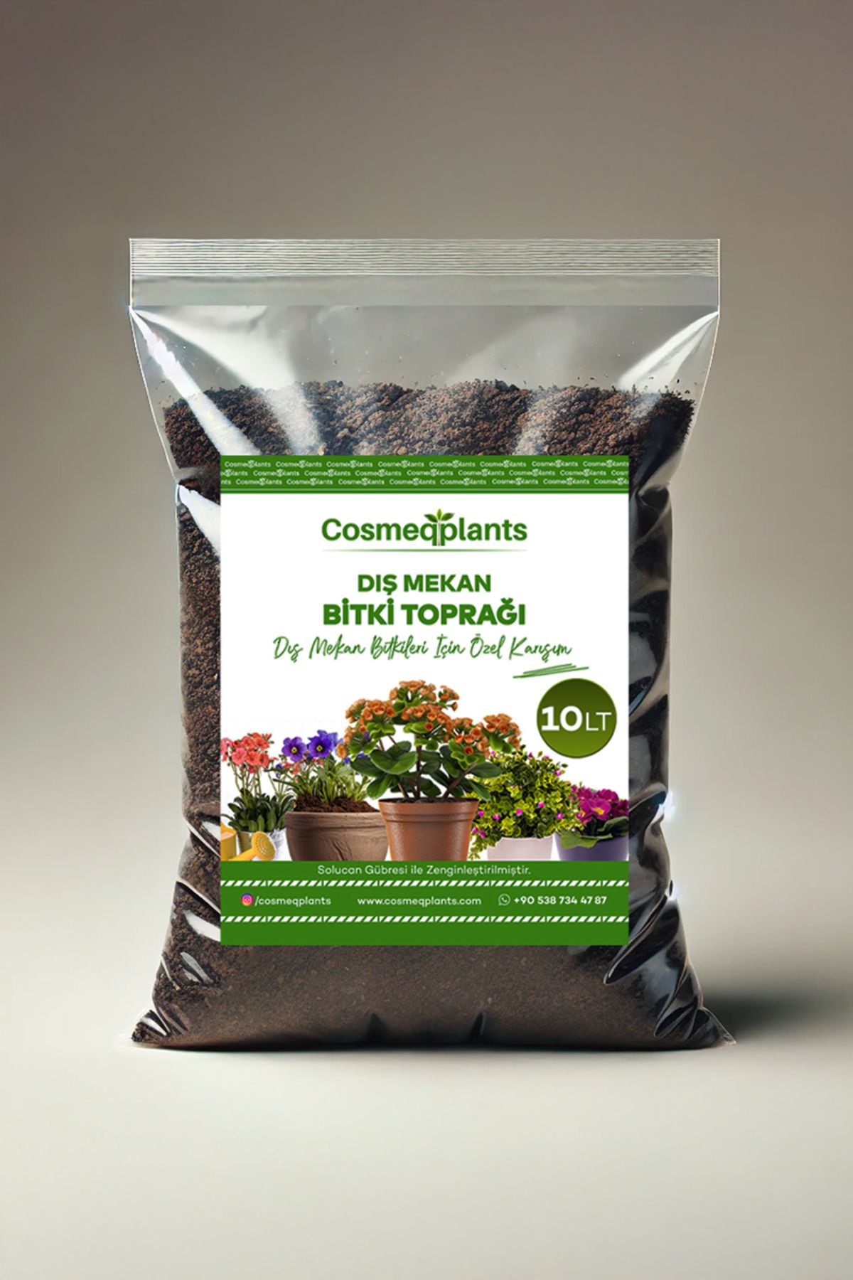 cosmeqplants Dış Mekan Bitki Toprağı – 10 Litre - Solucan Gübreli Özel Karışım