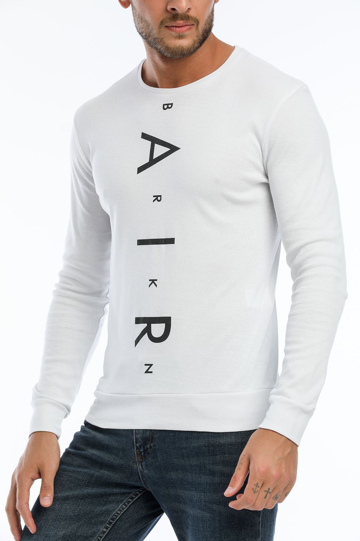 Superlife-Men's Crew Neck Slim Fit Air Printed Thin Sweatshirt Spr22sw101 3