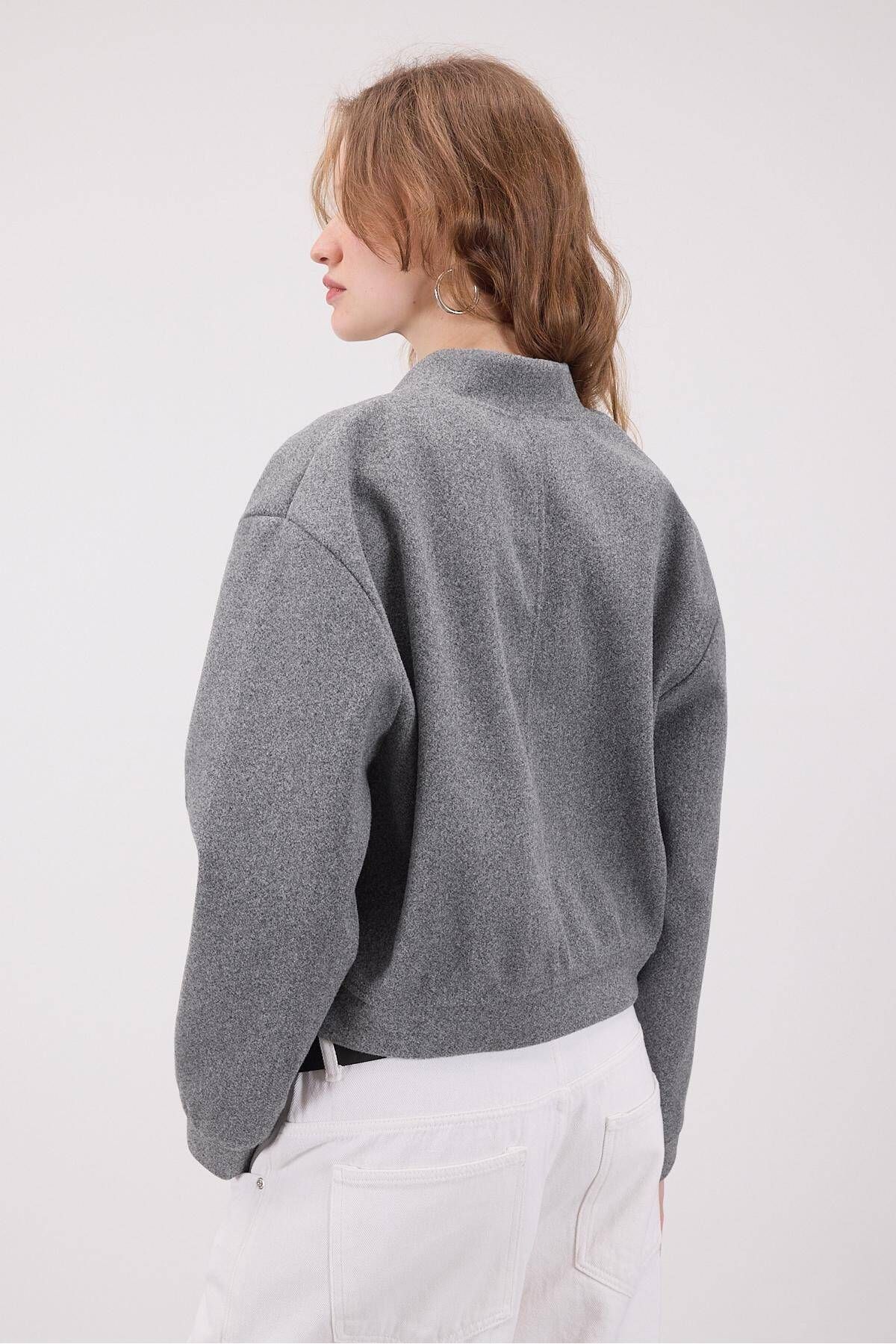 Addax-Zippered Stamped Bomber Jacket C13711-R5 4