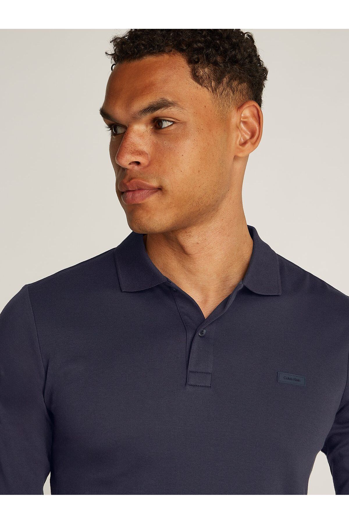 Calvin Klein-Men's Blue Polo Neck T-Shirt - Long Sleeve, Relaxed Fit K10K 112750 -Chw 5