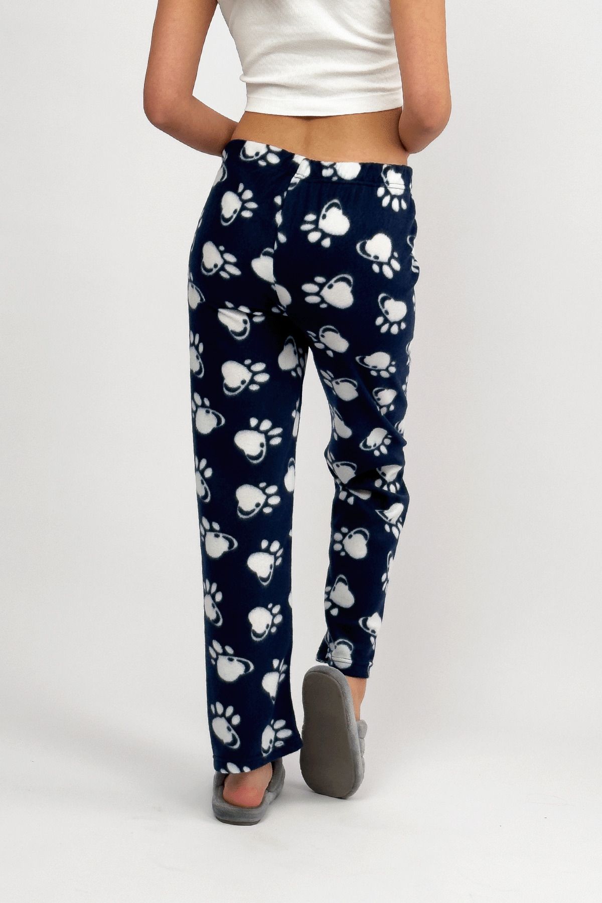 Betimoda-Navy Blue Paw Women's Fleece Pajama Bottoms Winter Elastic Waist Single Bottom 8