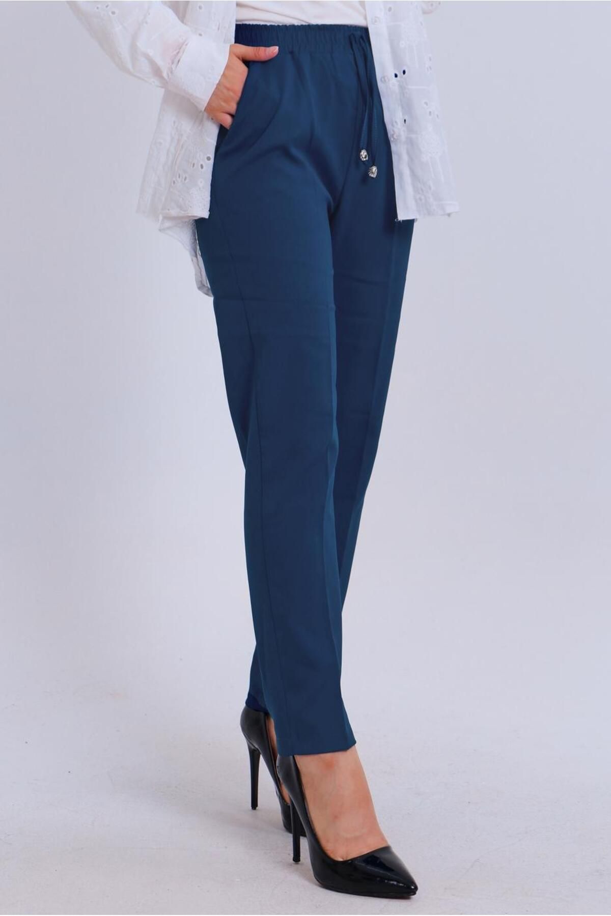 TRENDTESETTÜR-Navy Blue Indigo Women's Trousers - Elastic Waist t 80004 2