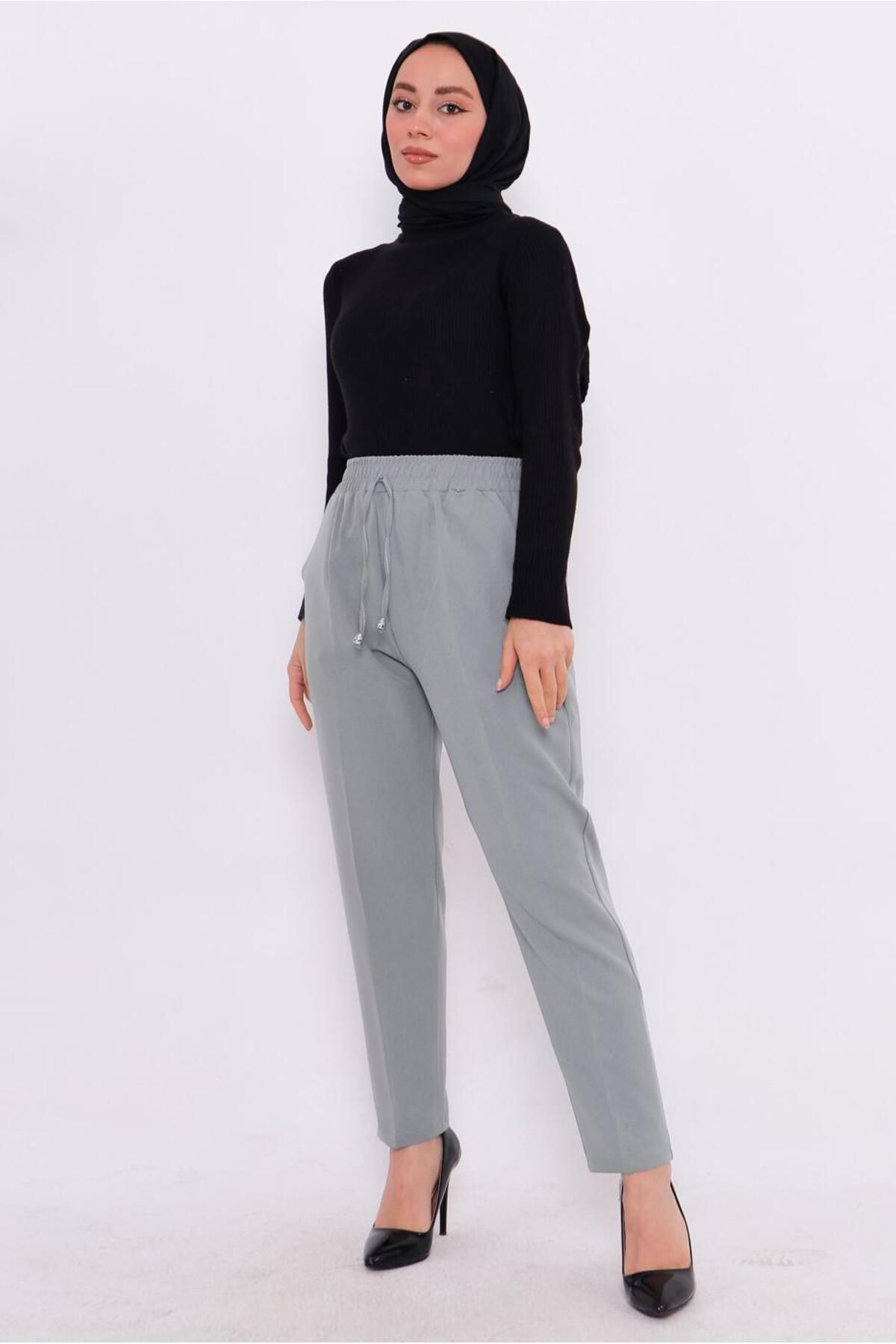 TRENDTESETTÜR-A.Grey Women's Gray Elastic Waist Pants - t 80004 3