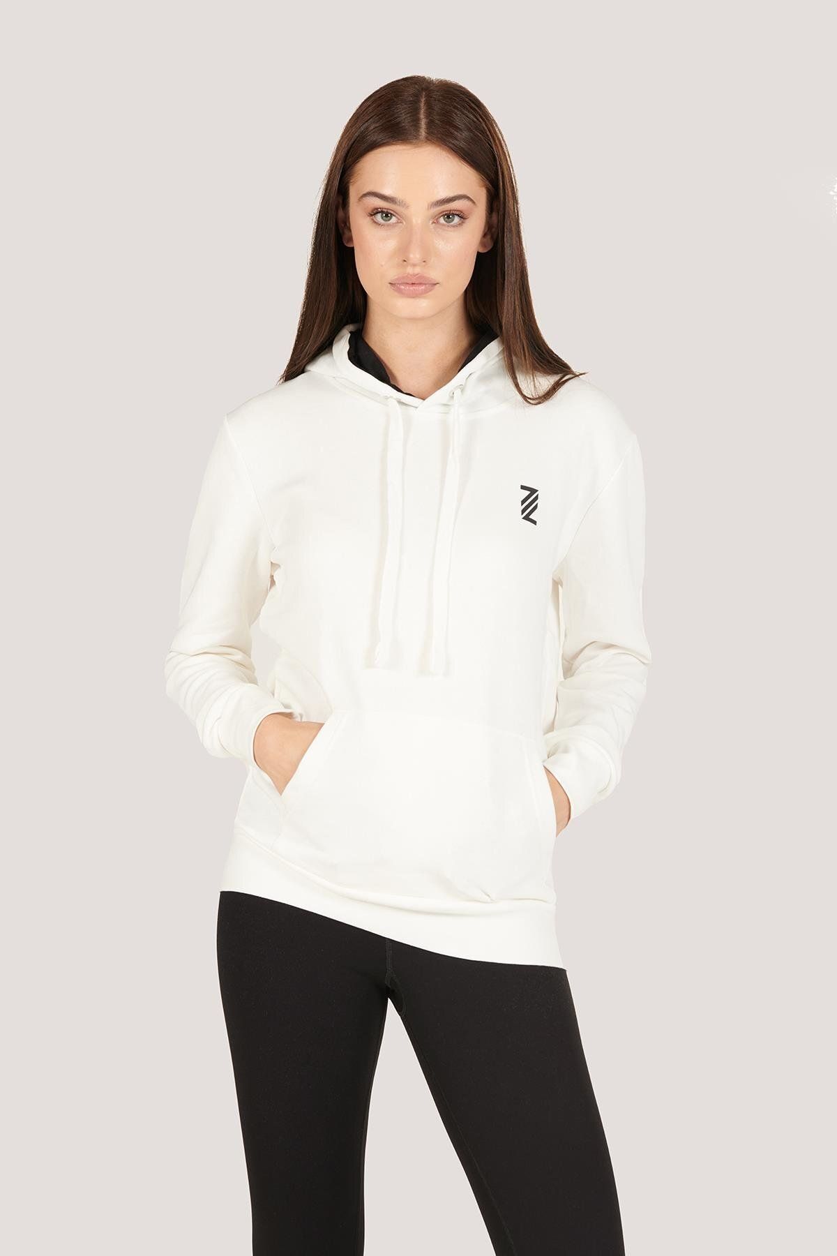 Zinde LIFE P-002995 - Kadın Kapüşonlu Sweatshirt Diagonal Uzun Kollu Rahat Kesim 3 Iplik Spor Pamuklu Sweatshir