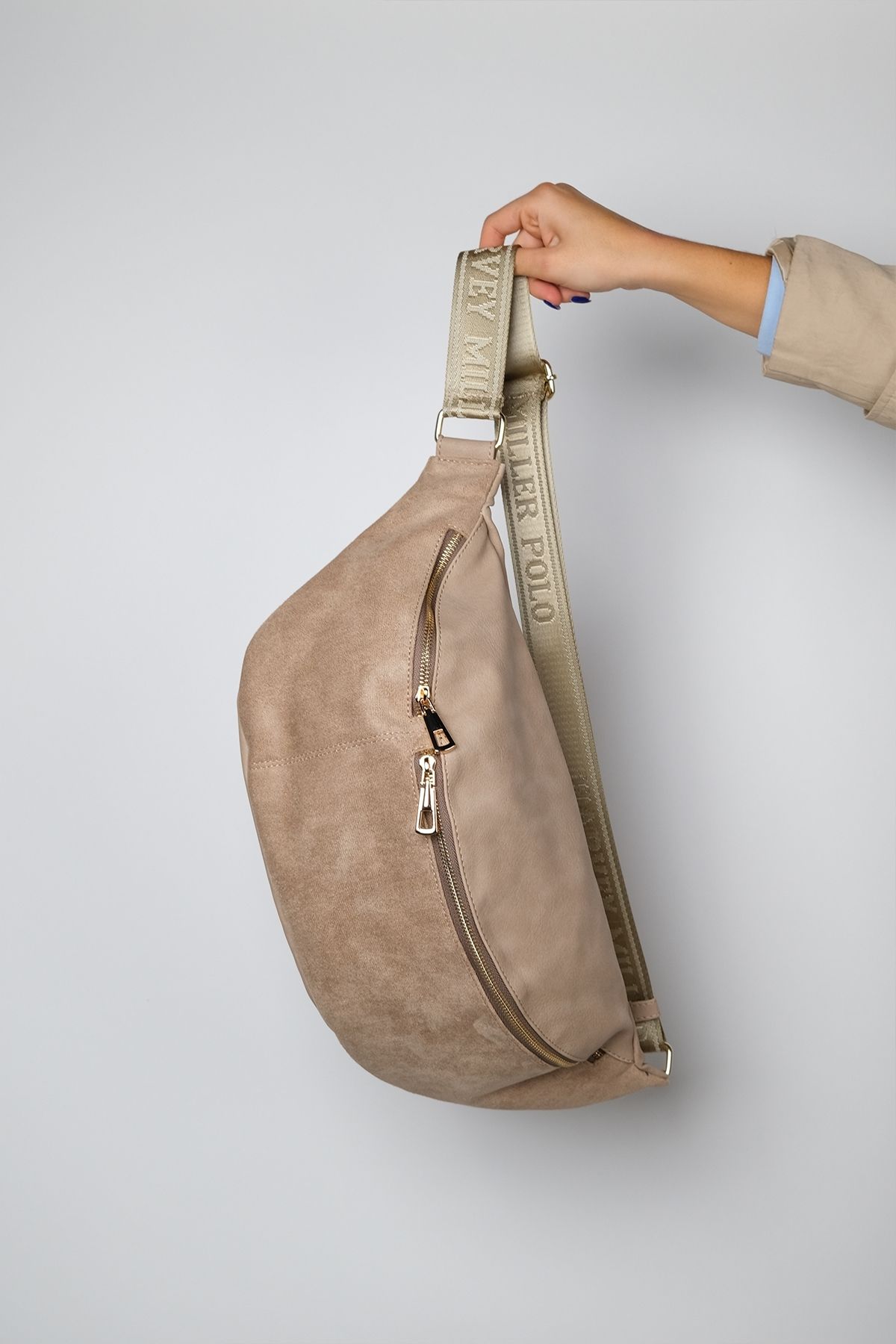 LuviShoes-Venta Dark Beige Suede - Dark Beige Skin Large Waist Bag 2