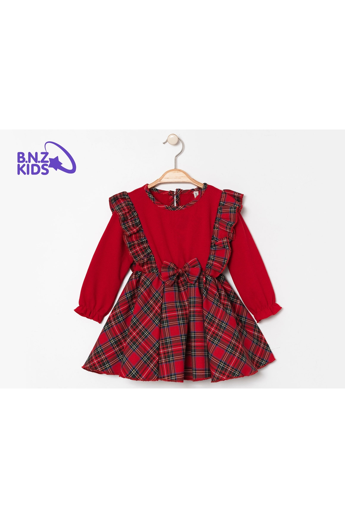 tinytrends Kız Bebek&çocuk Fiyonk Detaylı Kırmızı Elbise Şardonlu fotoğrafı 3 (önizleme)