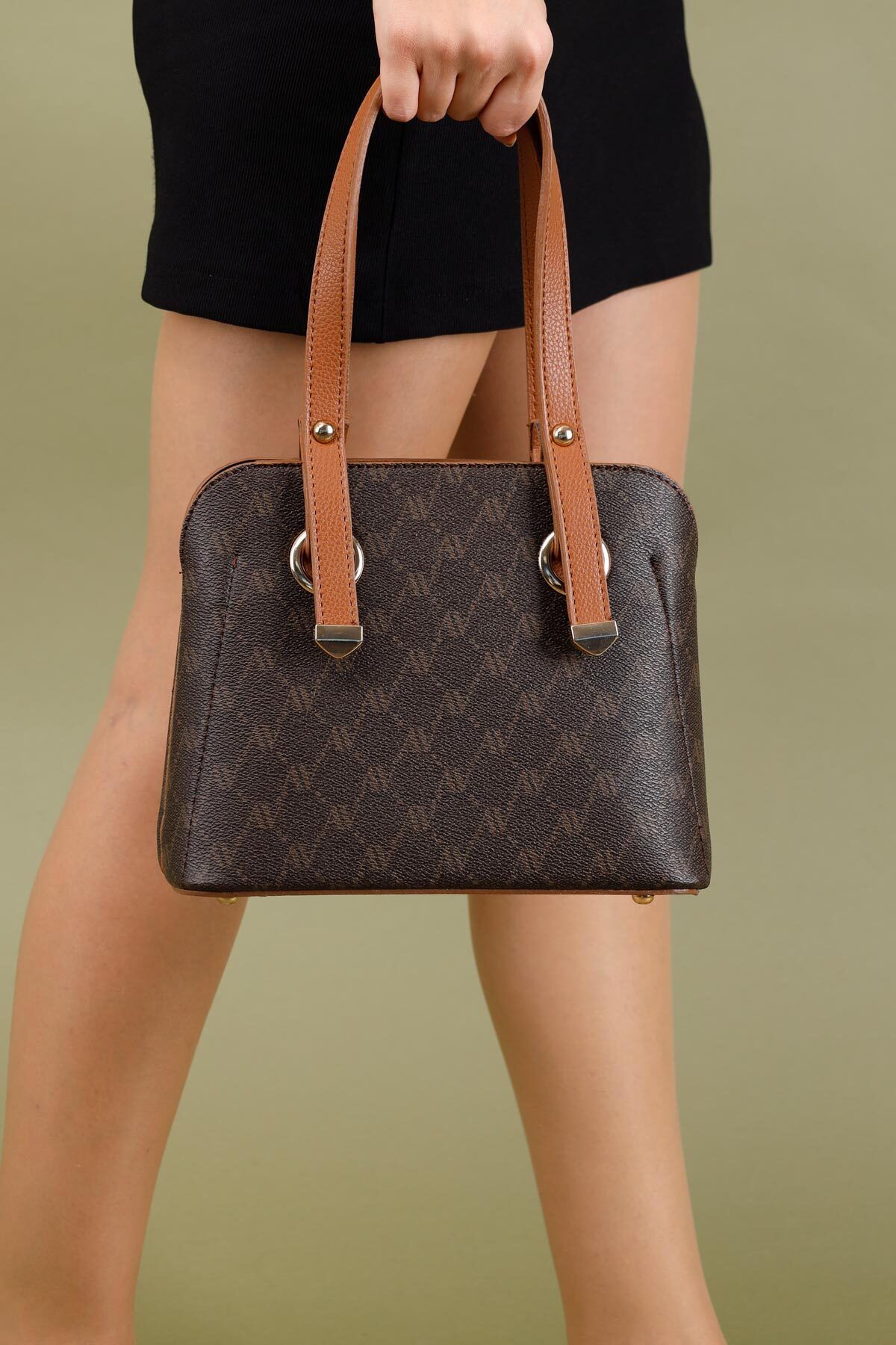 Getcho-Armine364 Natare Brown Dotted Patterned Large Size Shoulder Bag Zippered Wide Daily and Office Use 3