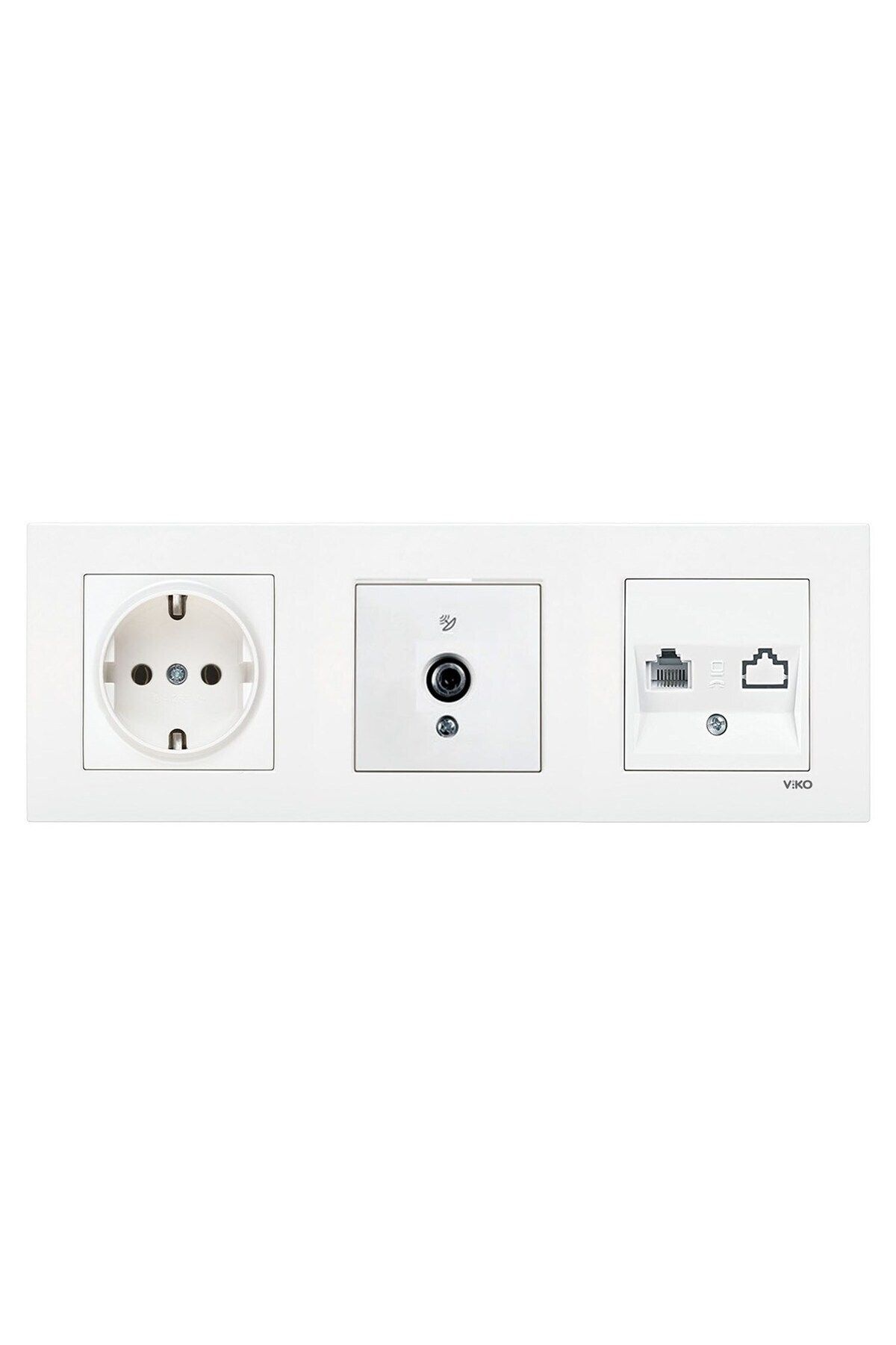 VİKO-Viko Karre White Set of 3 - Grounded Socket, F Connector, Numeris Cat3 Phone Socket and Triple Frame 1